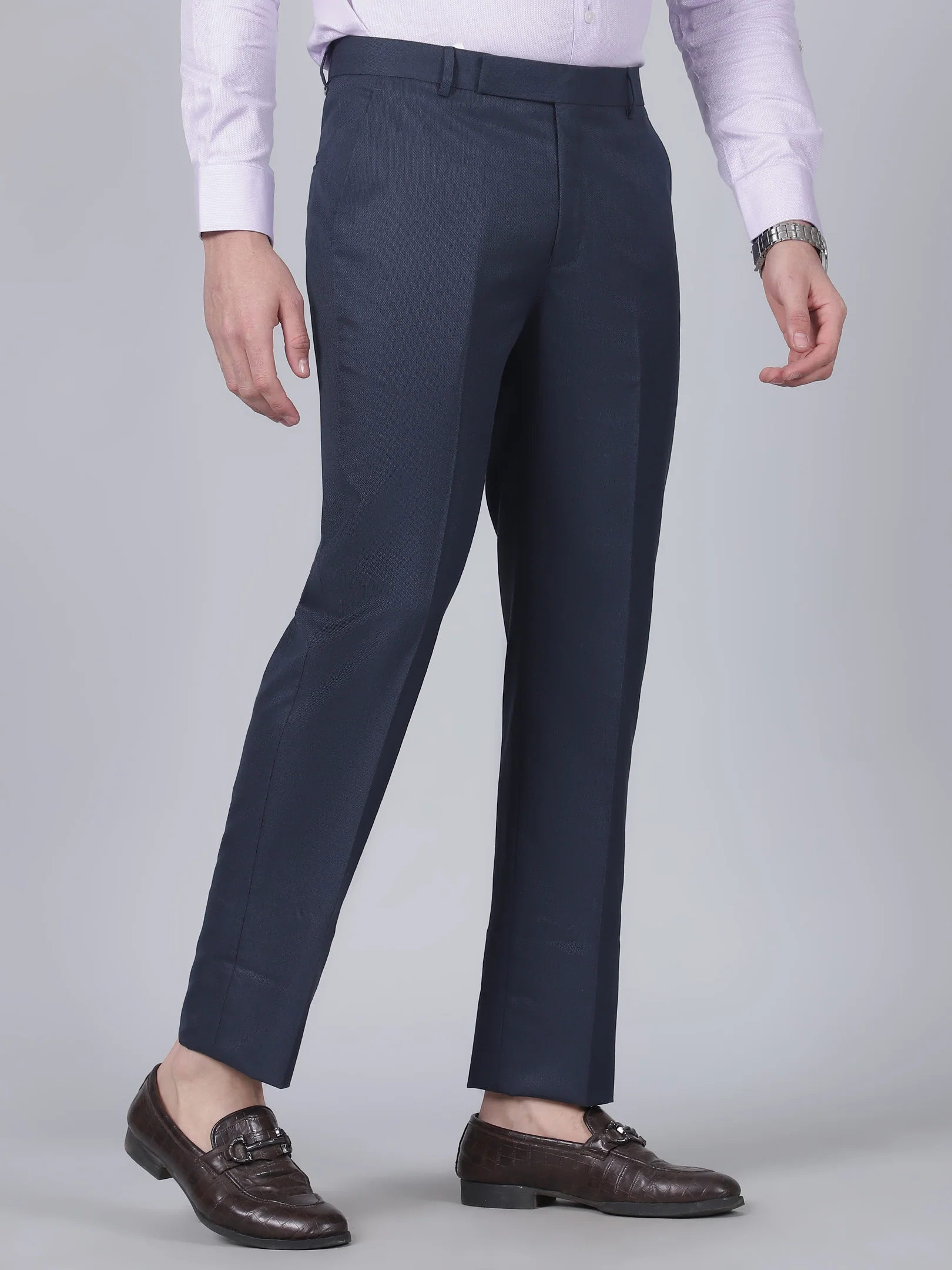 Formal Trouser for Men | Breathable & Soft with Color Fastness Regular Fit Poly Viscose Fabric Self Design Pattern Hook & Eye Closure - Image 4