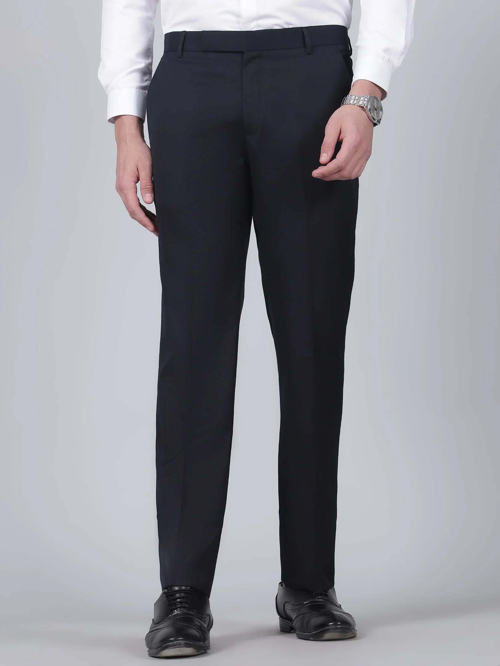 Formal Trouser for Men | Breathable & Soft with Color Fastness Regular Fit Poly Viscose Fabric Self Design Pattern Hook & Eye Closure - Image 2