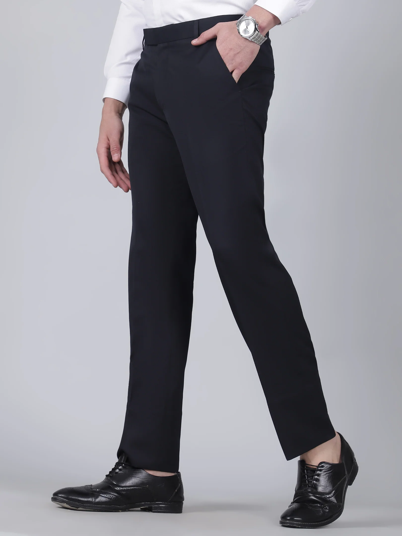Formal Trouser for Men | Breathable & Soft with Color Fastness Regular Fit Poly Viscose Fabric Self Design Pattern Hook & Eye Closure - Image 3