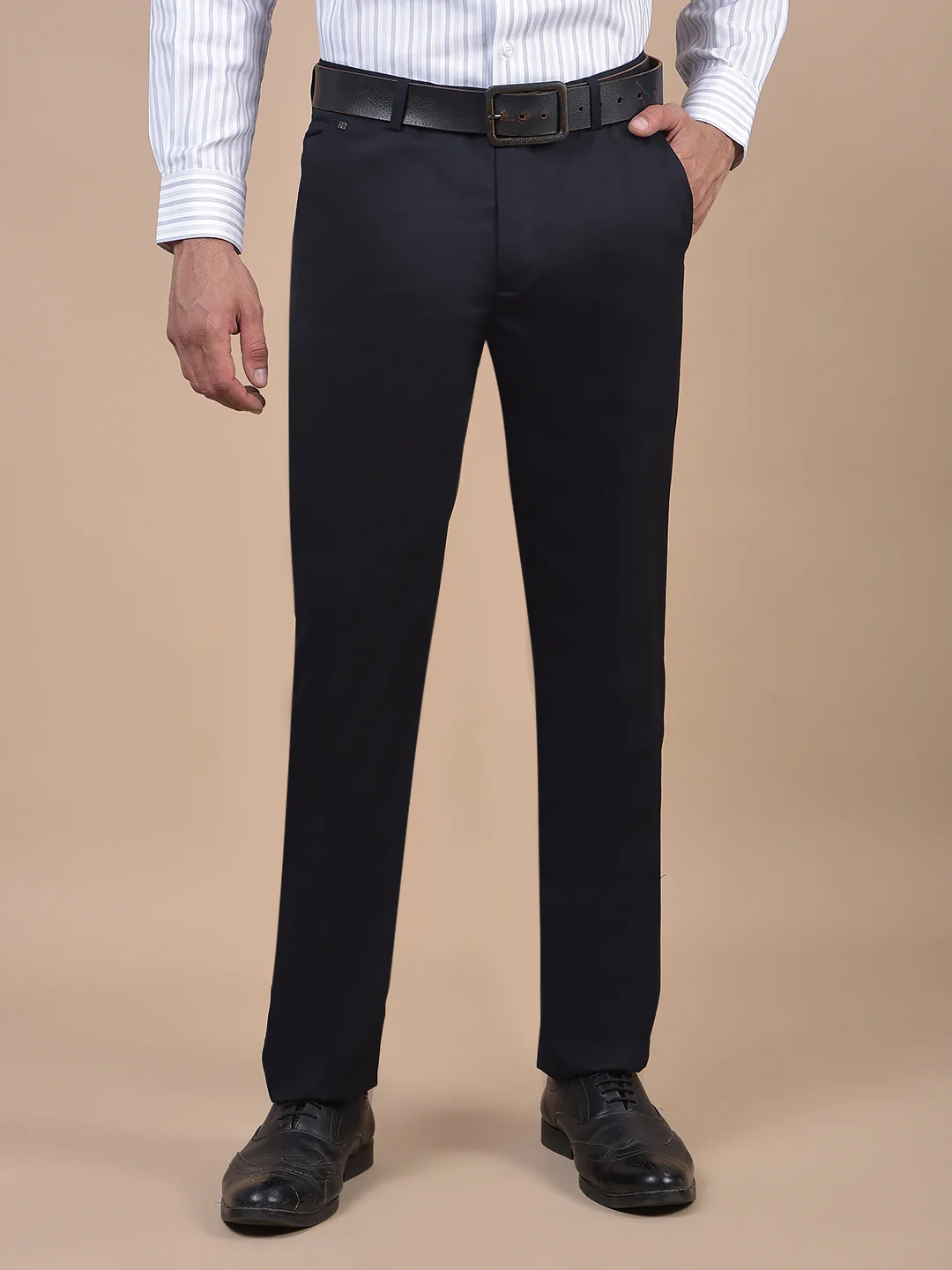 Formal Trouser for Men | Breathable & Soft with Color Fastness Regular Fit Poly Viscose Fabric Solid Pattern Hook & Eye Closure - Image 3