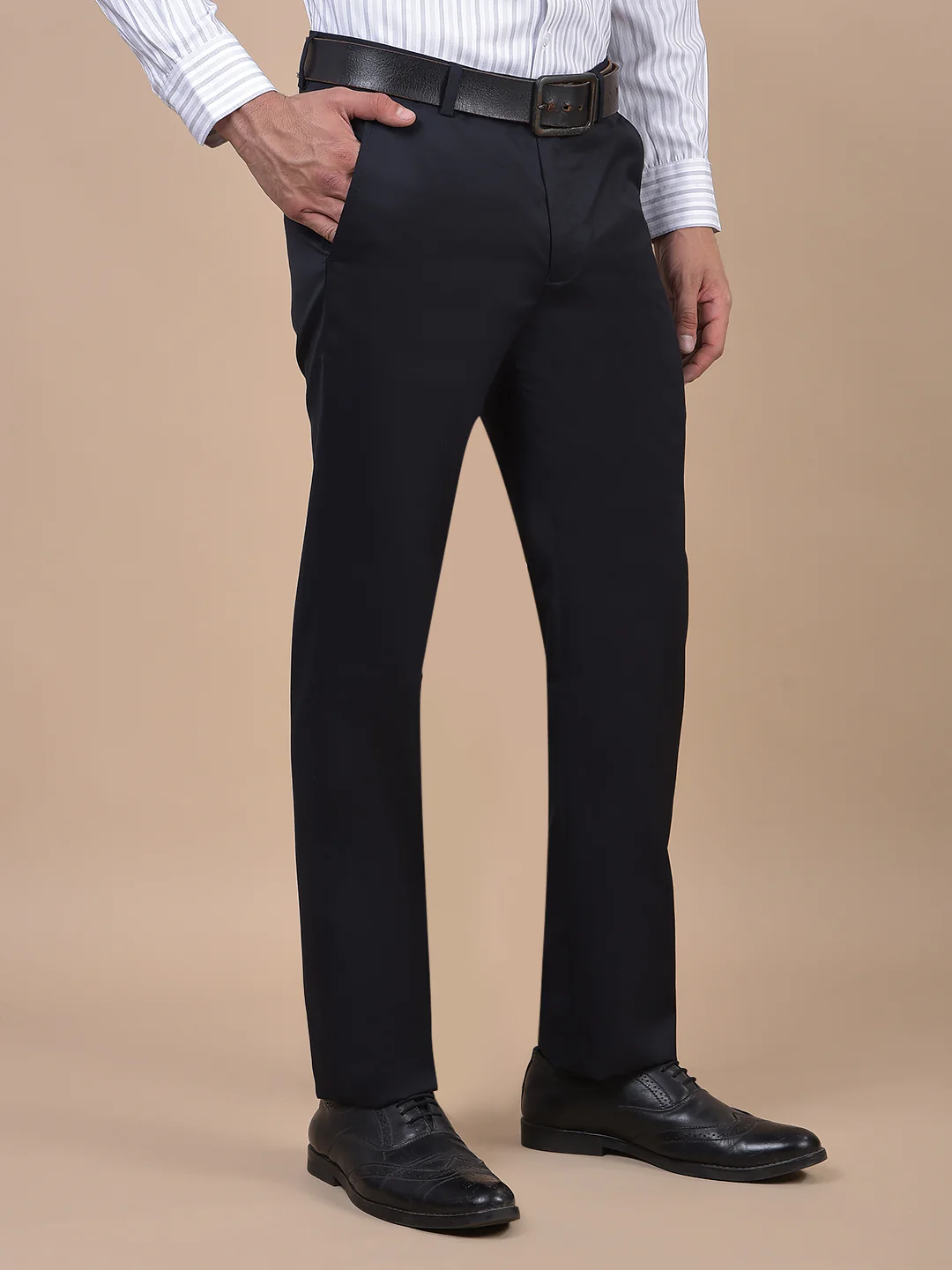 Formal Trouser for Men | Breathable & Soft with Color Fastness Regular Fit Poly Viscose Fabric Solid Pattern Hook & Eye Closure - Image 4