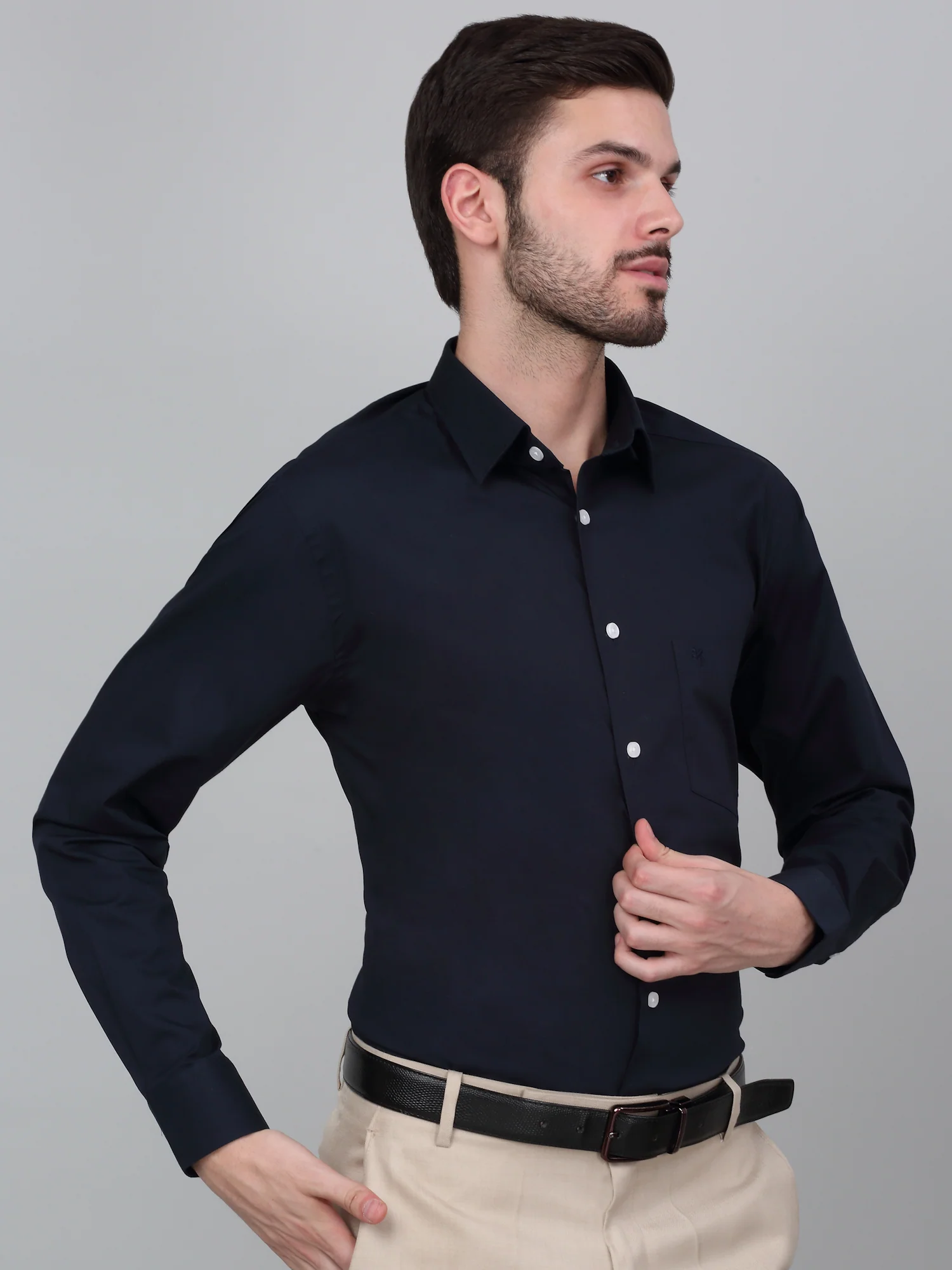 Formal Shirt for Men l Breathable & Soft with Color Fastness Regular Fit Spread Collar Neck Cotton Blend Fabric Solid Pattern - Image 3