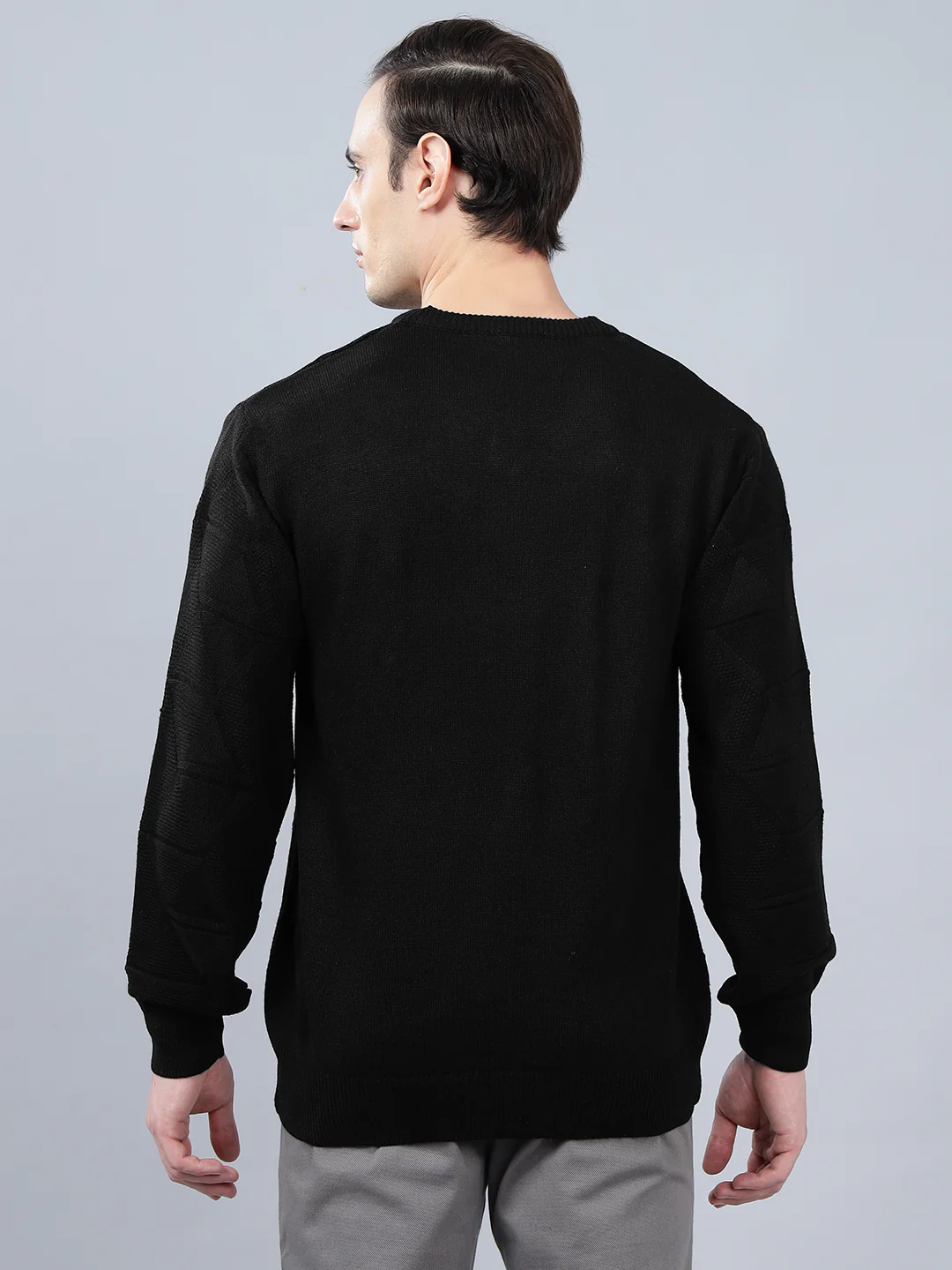 Men's Self Design Black Full Sleeve Sweater - Image 4