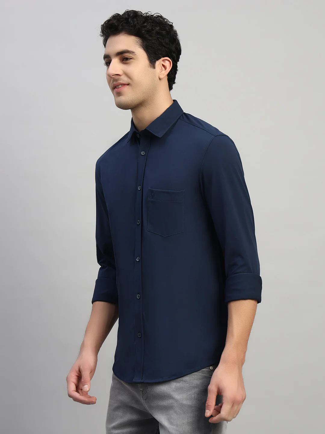 Casual Shirt for Men | Breathable & Soft with Color Fastness Regular Fit Spread Collar Neck Polyester Fabric Solid Pattern - Image 4