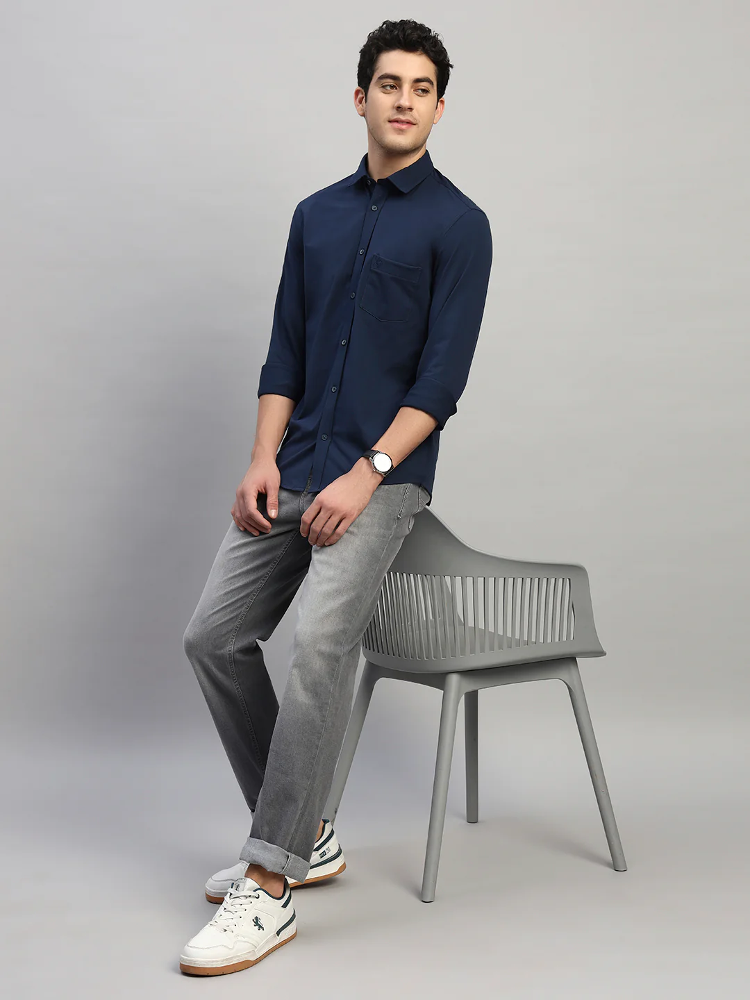 Casual Shirt for Men | Breathable & Soft with Color Fastness Regular Fit Spread Collar Neck Polyester Fabric Solid Pattern - Image 8