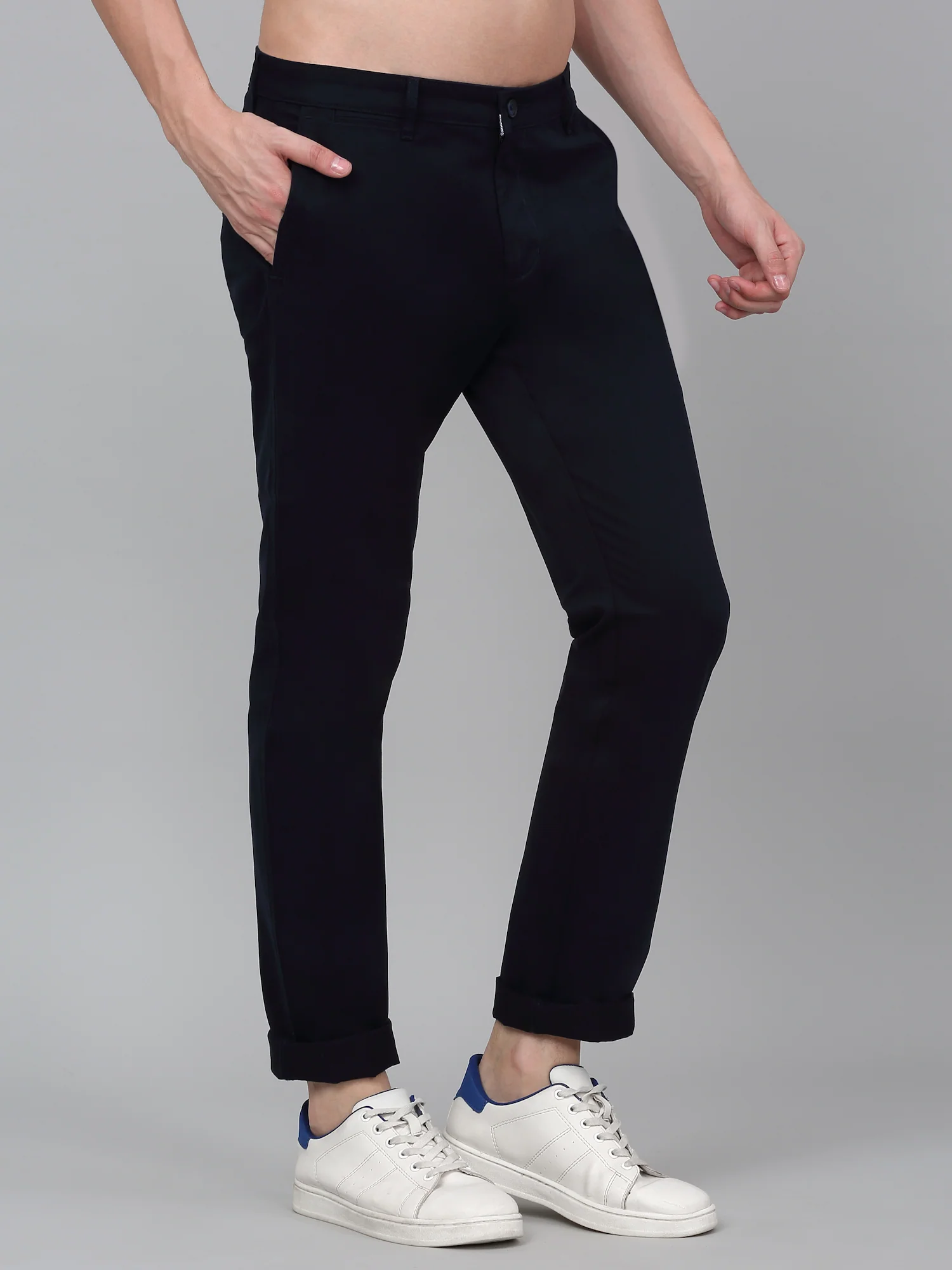 Casual Trouser for Men | Breathable & Soft with Color Fastness Regular Fit Cotton Blend Fabric Solid Pattern Button Closure - Image 4