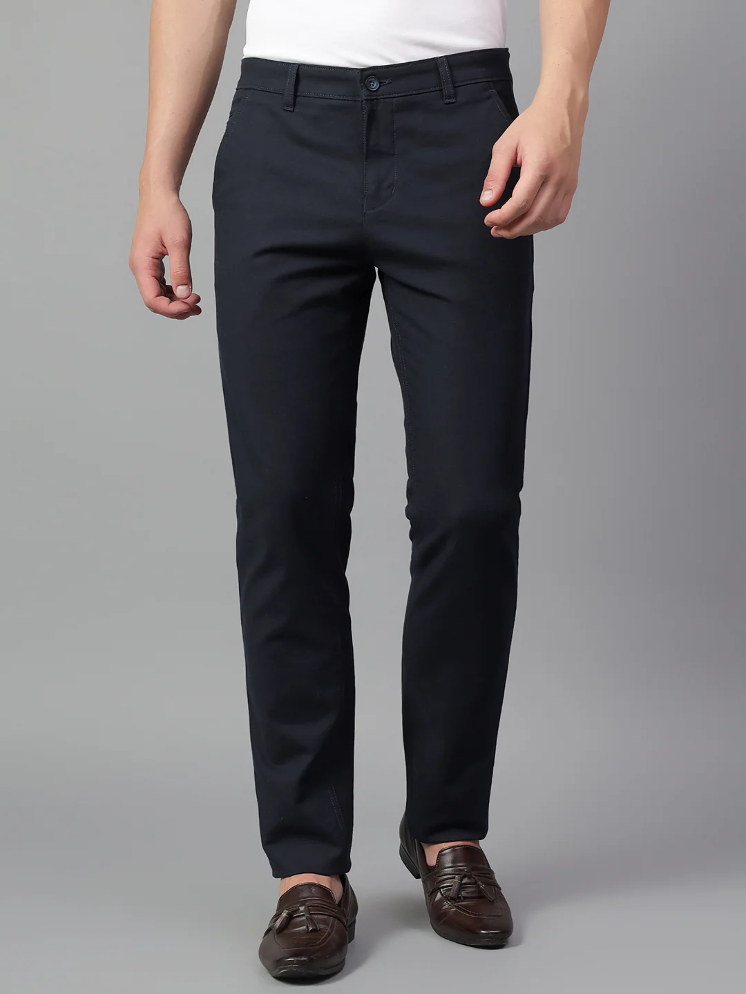 Casual Trouser for Men | Breathable & Soft with Color Fastness Regular Fit Cotton Blend Fabric Solid Pattern Button Closure - Image 2