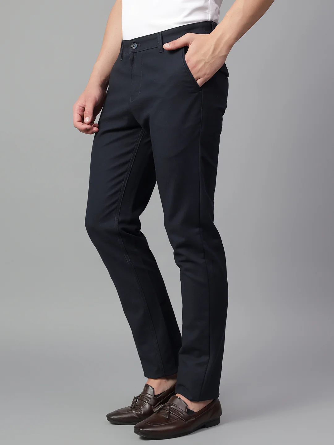 Casual Trouser for Men | Breathable & Soft with Color Fastness Regular Fit Cotton Blend Fabric Solid Pattern Button Closure - Image 4