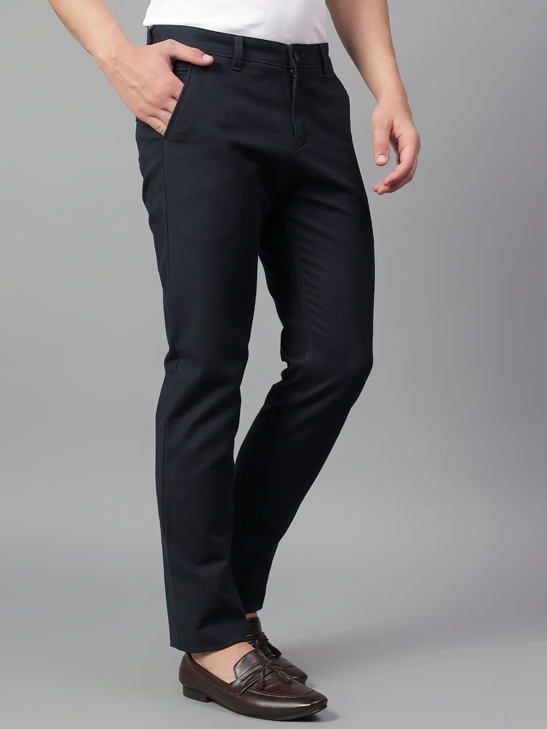 Casual Trouser for Men | Breathable & Soft with Color Fastness Regular Fit Cotton Blend Fabric Solid Pattern Button Closure - Image 5