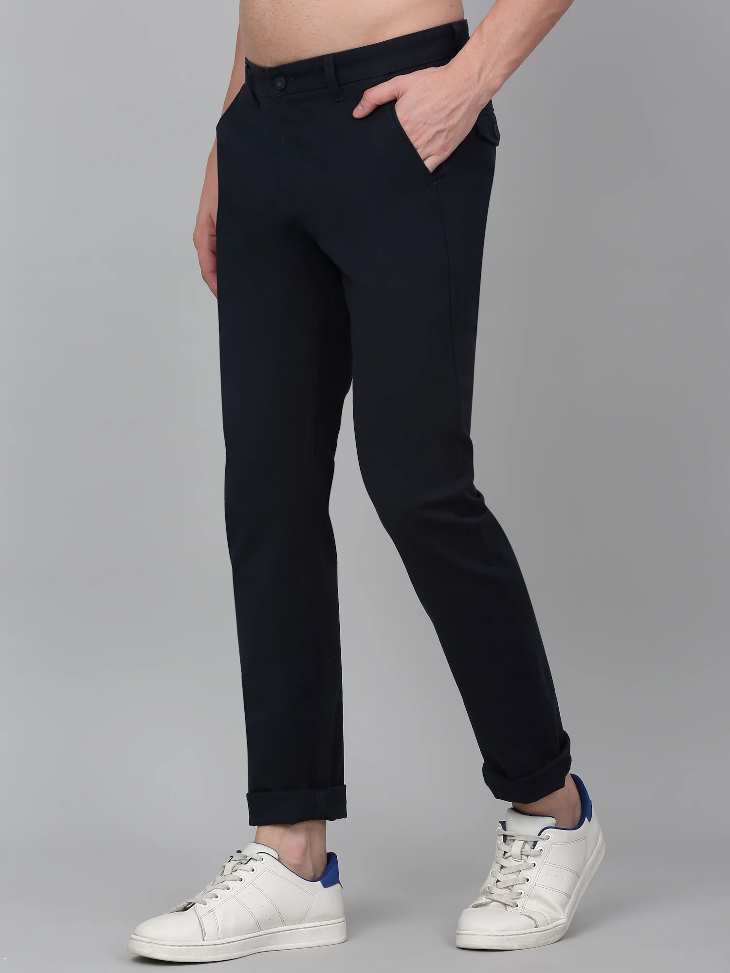 Casual Trouser for Men | Breathable & Soft with Color Fastness Regular Fit Cotton Blend Fabric Solid Pattern Button Closure - Image 4