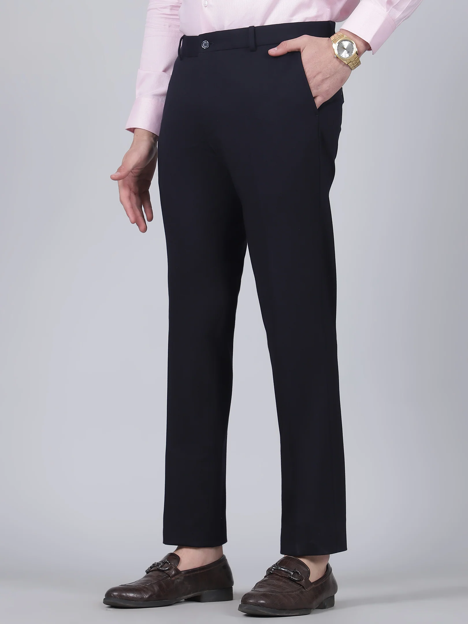Formal Trouser for Men | Breathable & Soft with Color Fastness Regular Fit Rayon Fabric Solid Pattern Hook & Eye Closure - Image 3