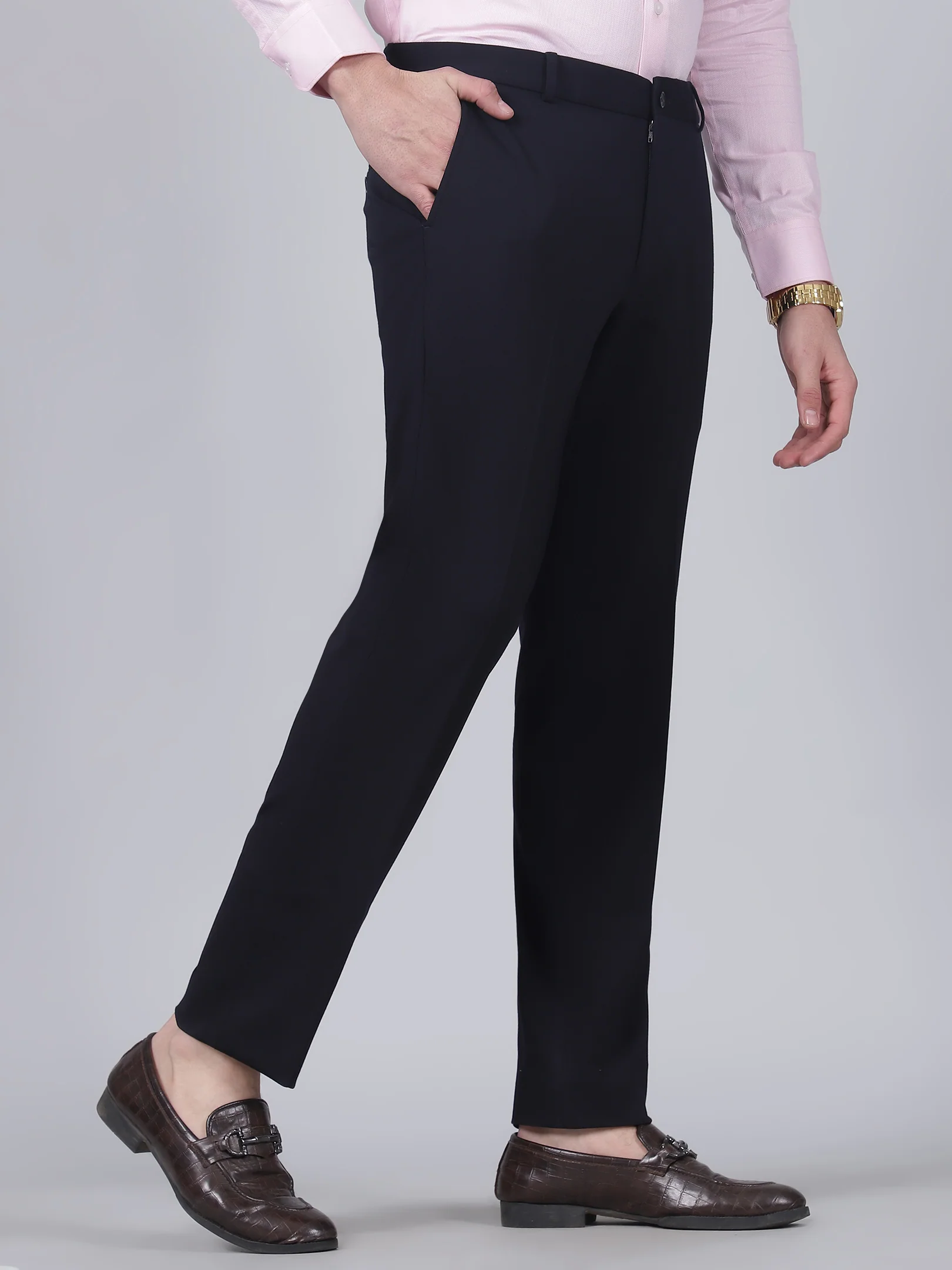 Formal Trouser for Men | Breathable & Soft with Color Fastness Regular Fit Rayon Fabric Solid Pattern Hook & Eye Closure - Image 4