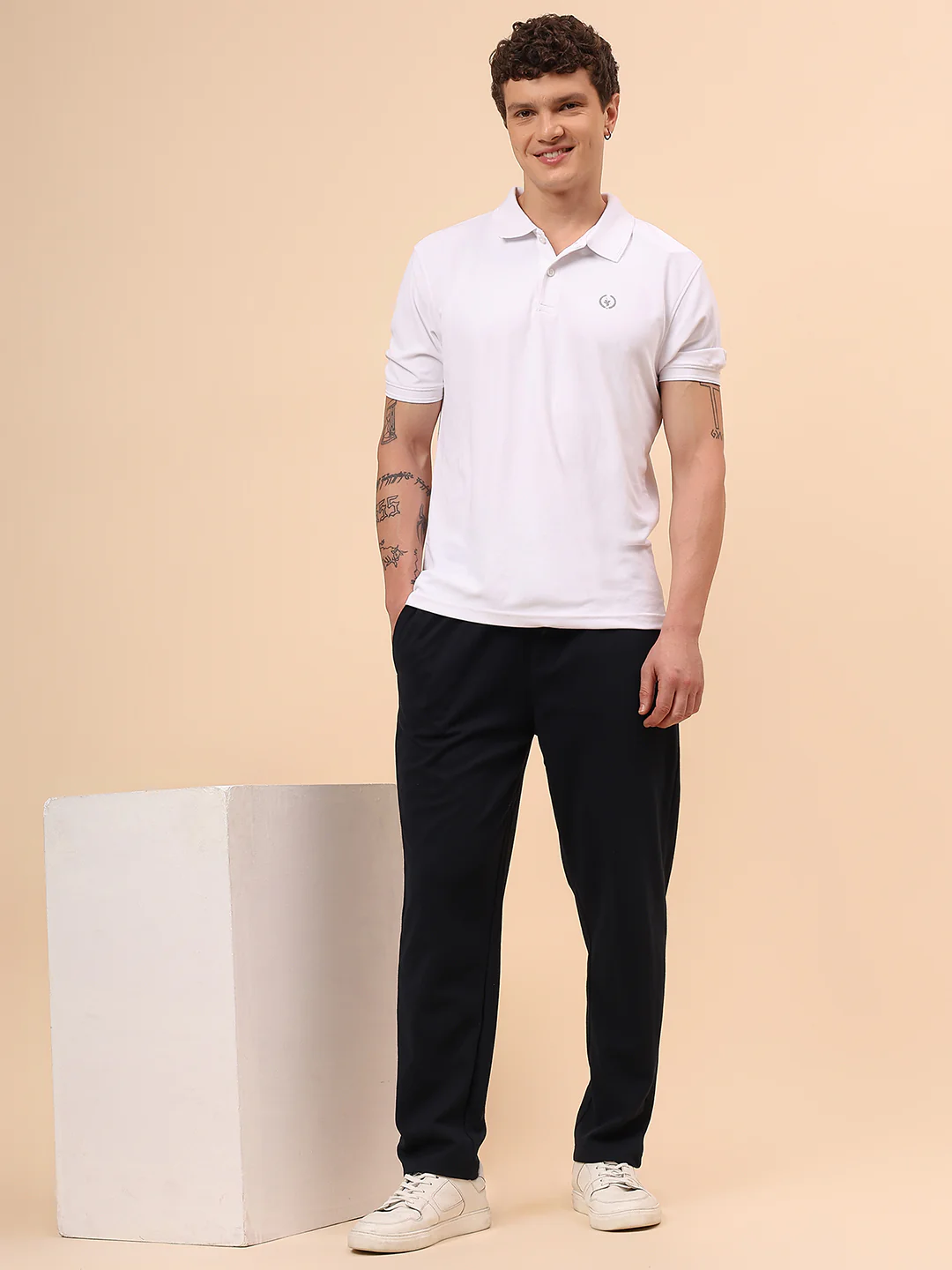 Men's Navy Blue Solid Regular Fit Casual Track Pant - Image 2