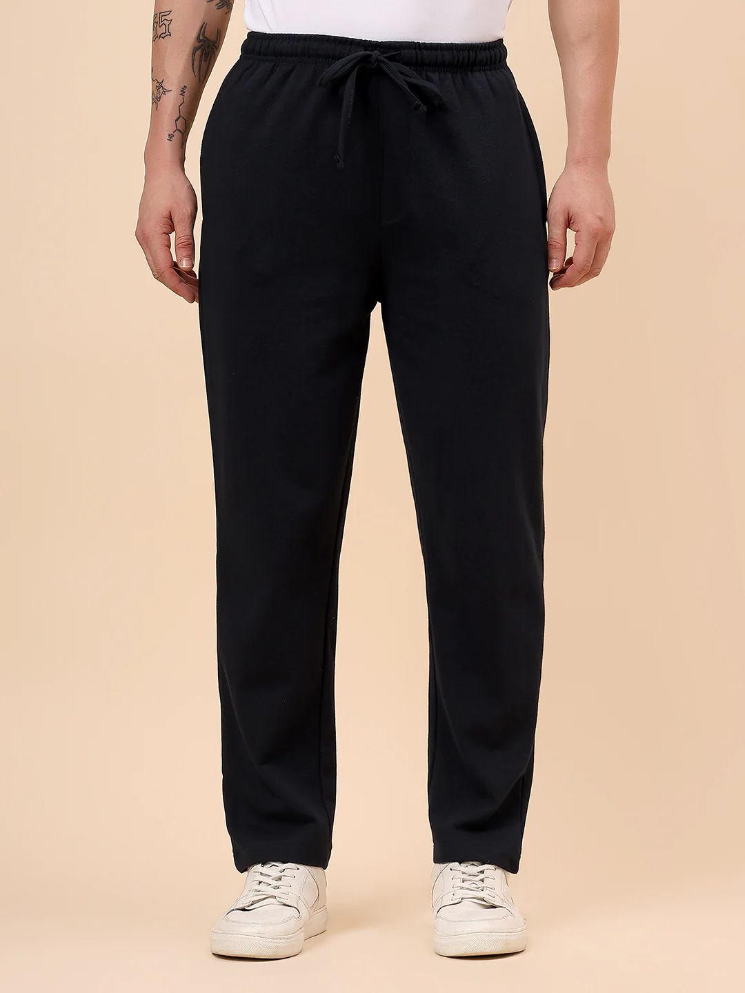 Men's Navy Blue Solid Regular Fit Casual Track Pant - Image 3