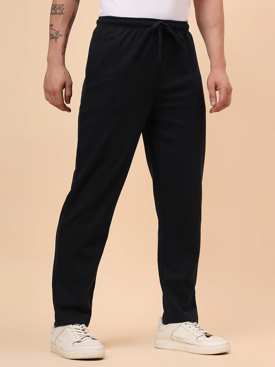 Men's Navy Blue Solid Regular Fit Casual Track Pant - Image 5