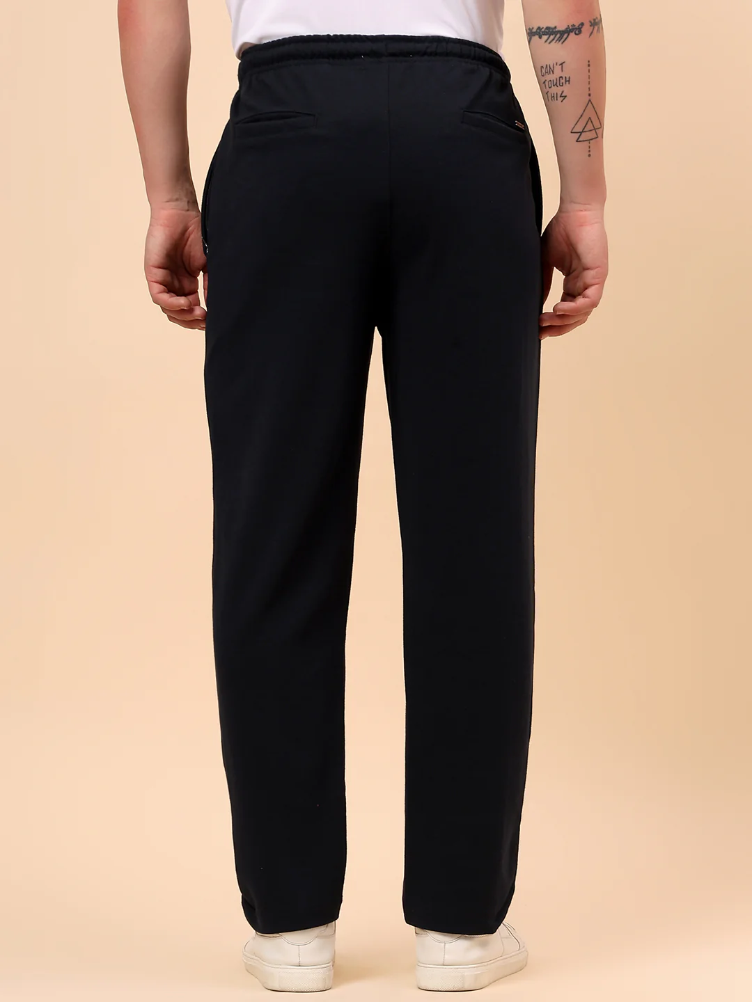 Men's Navy Blue Solid Regular Fit Casual Track Pant - Image 6