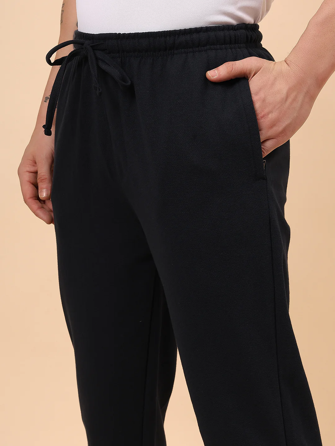 Men's Navy Blue Solid Regular Fit Casual Track Pant - Image 7