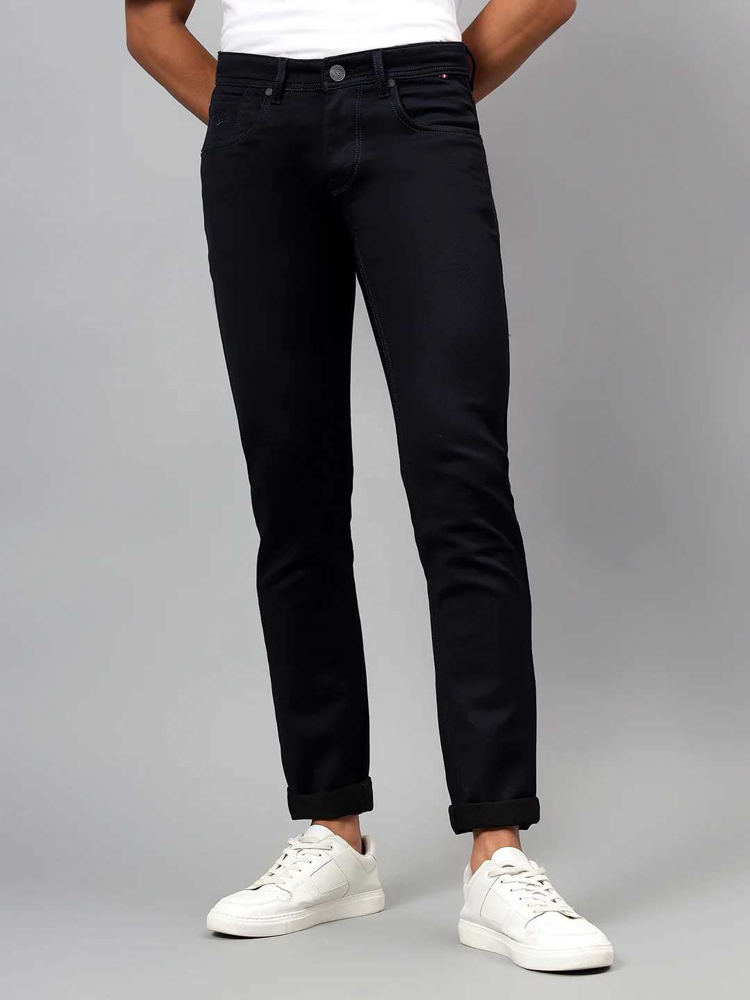 Denim Jeans for Men l Breathable & Soft with Color Fastness Ultra Narrow Fit Cotton Fabric Solid Pattern Button Closure - Image 2