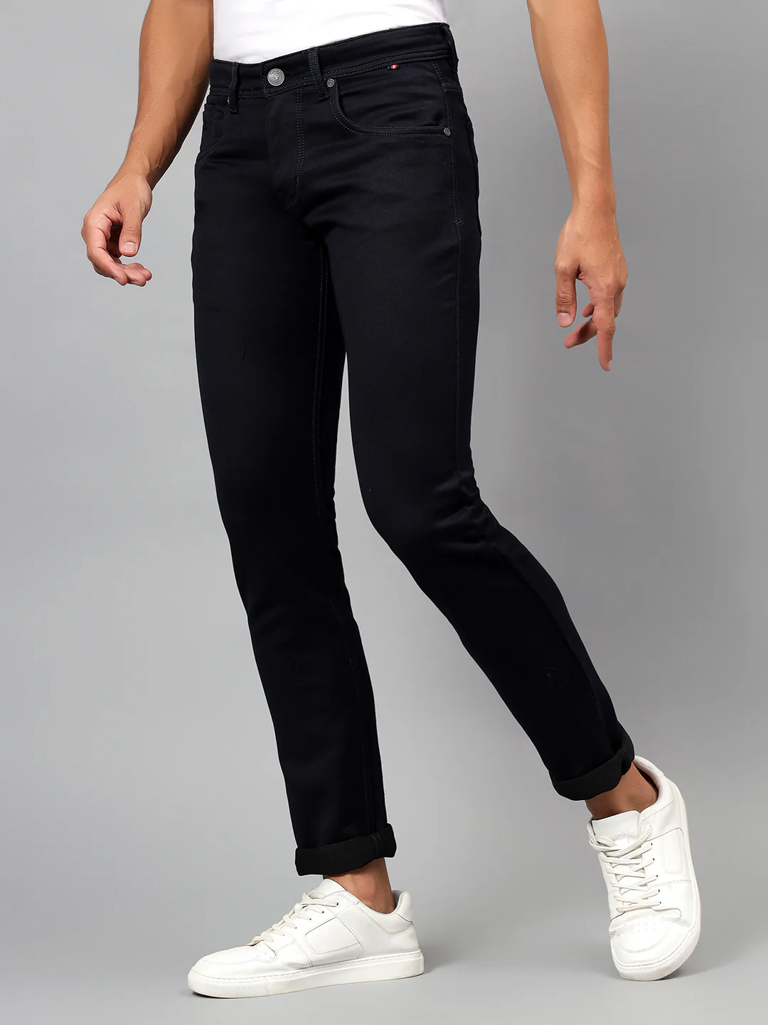 Denim Jeans for Men l Breathable & Soft with Color Fastness Ultra Narrow Fit Cotton Fabric Solid Pattern Button Closure - Image 4