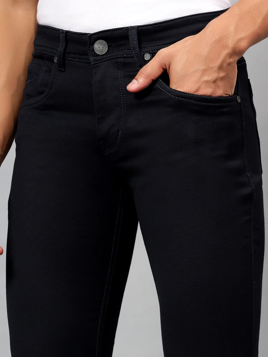 Denim Jeans for Men l Breathable & Soft with Color Fastness Ultra Narrow Fit Cotton Fabric Solid Pattern Button Closure - Image 6
