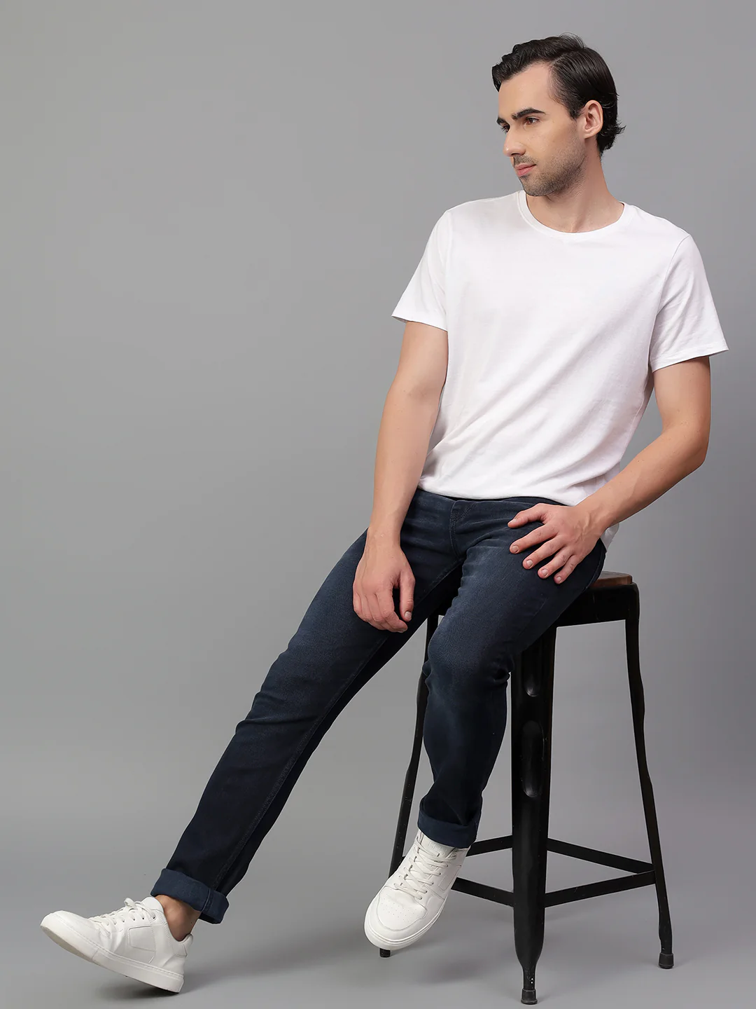Denim Jeans for Men l Breathable & Soft with Color Fastness Ultra Narrow Fit Cotton Fabric Solid Pattern Button Closure - Image 4