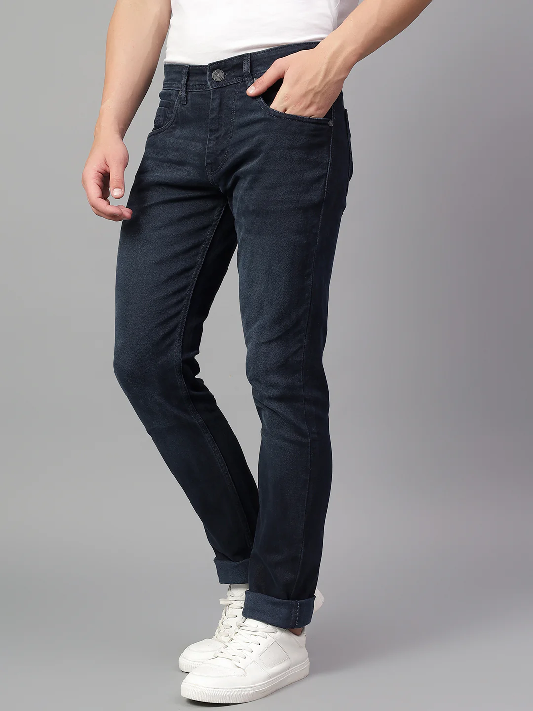 Denim Jeans for Men l Breathable & Soft with Color Fastness Ultra Narrow Fit Cotton Fabric Solid Pattern Button Closure - Image 5