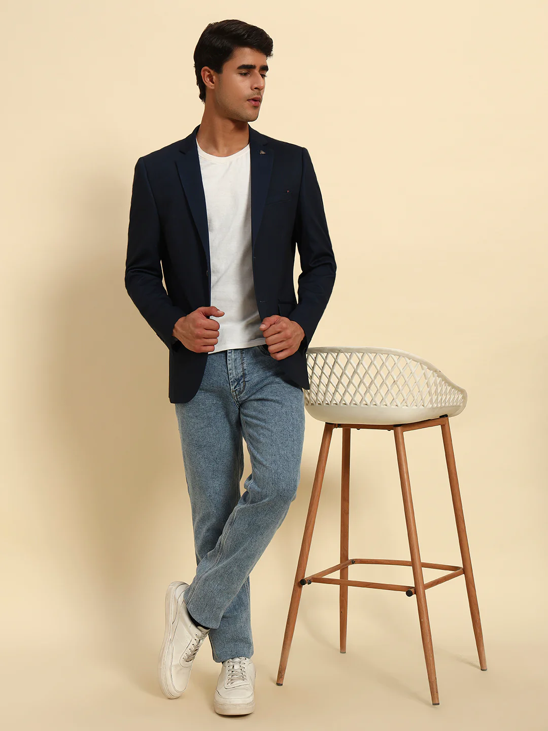 Navy Blue Solid Slim Fit Summer Coat for Men | Cantabil - Image 2