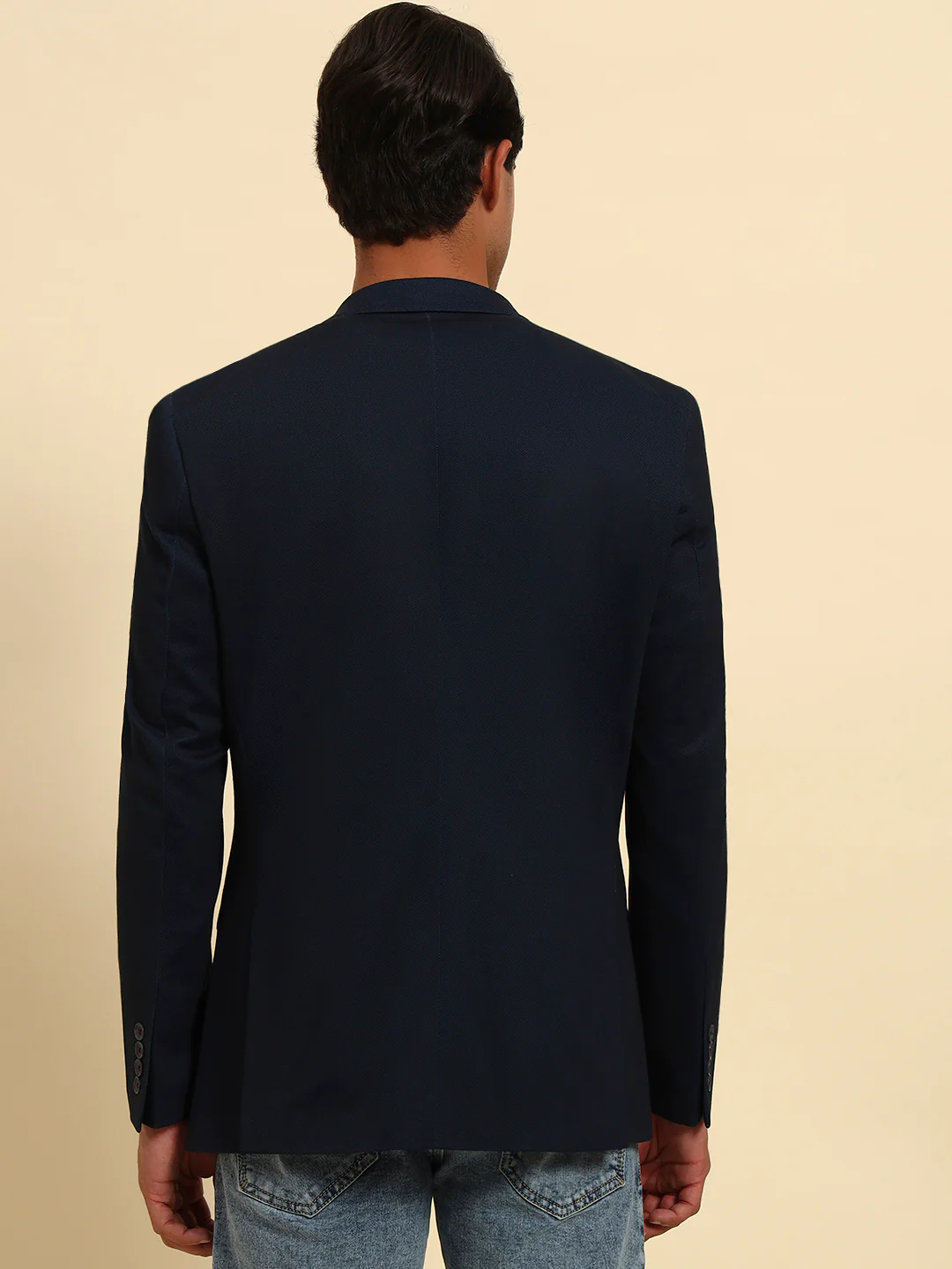 Navy Blue Solid Slim Fit Summer Coat for Men | Cantabil - Image 3