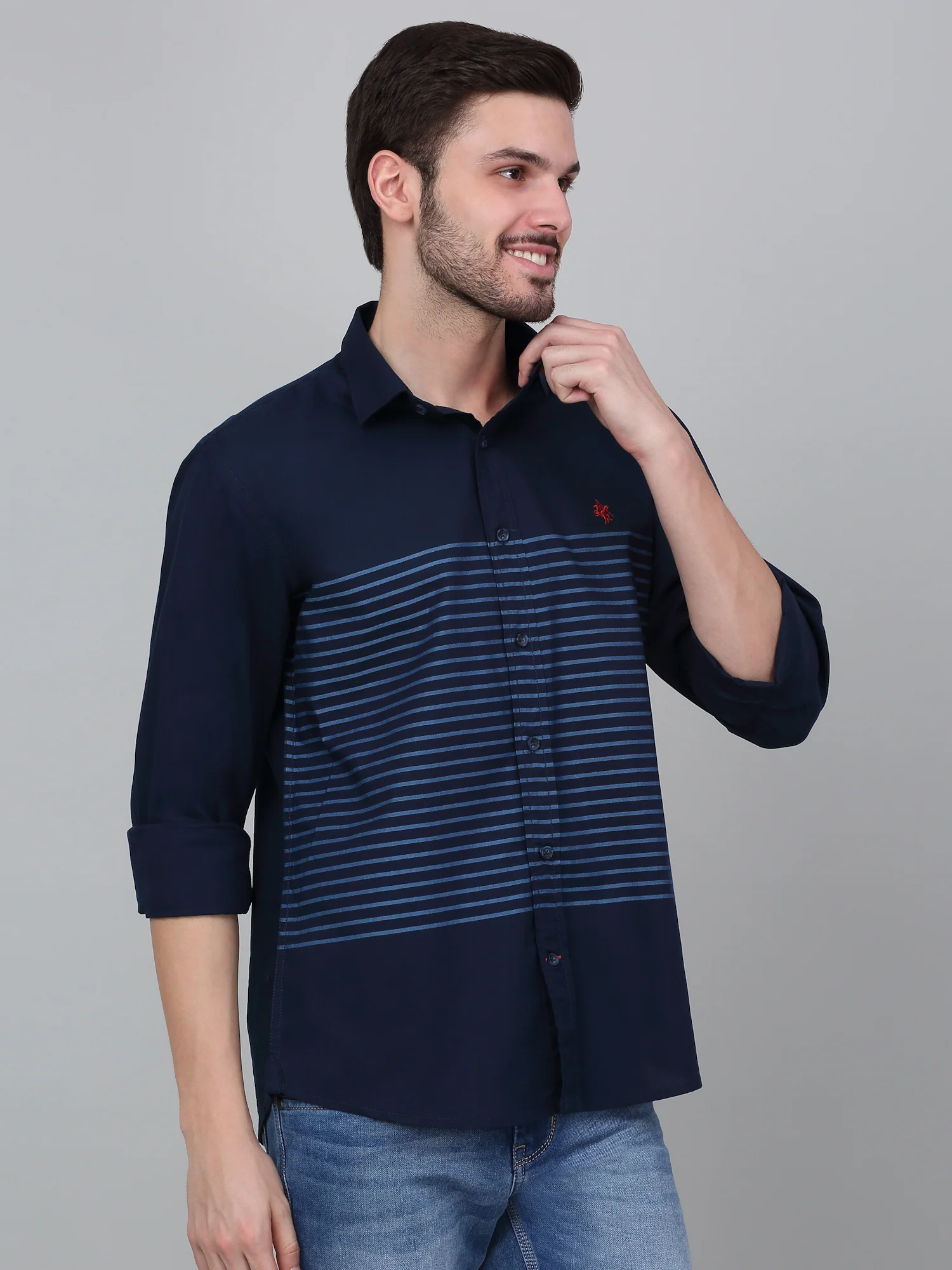 Casual Shirt for Men | Breathable & Soft with Color Fastness Regular Fit Spread Collar Neck Cotton Fabric Striped Pattern - Image 3