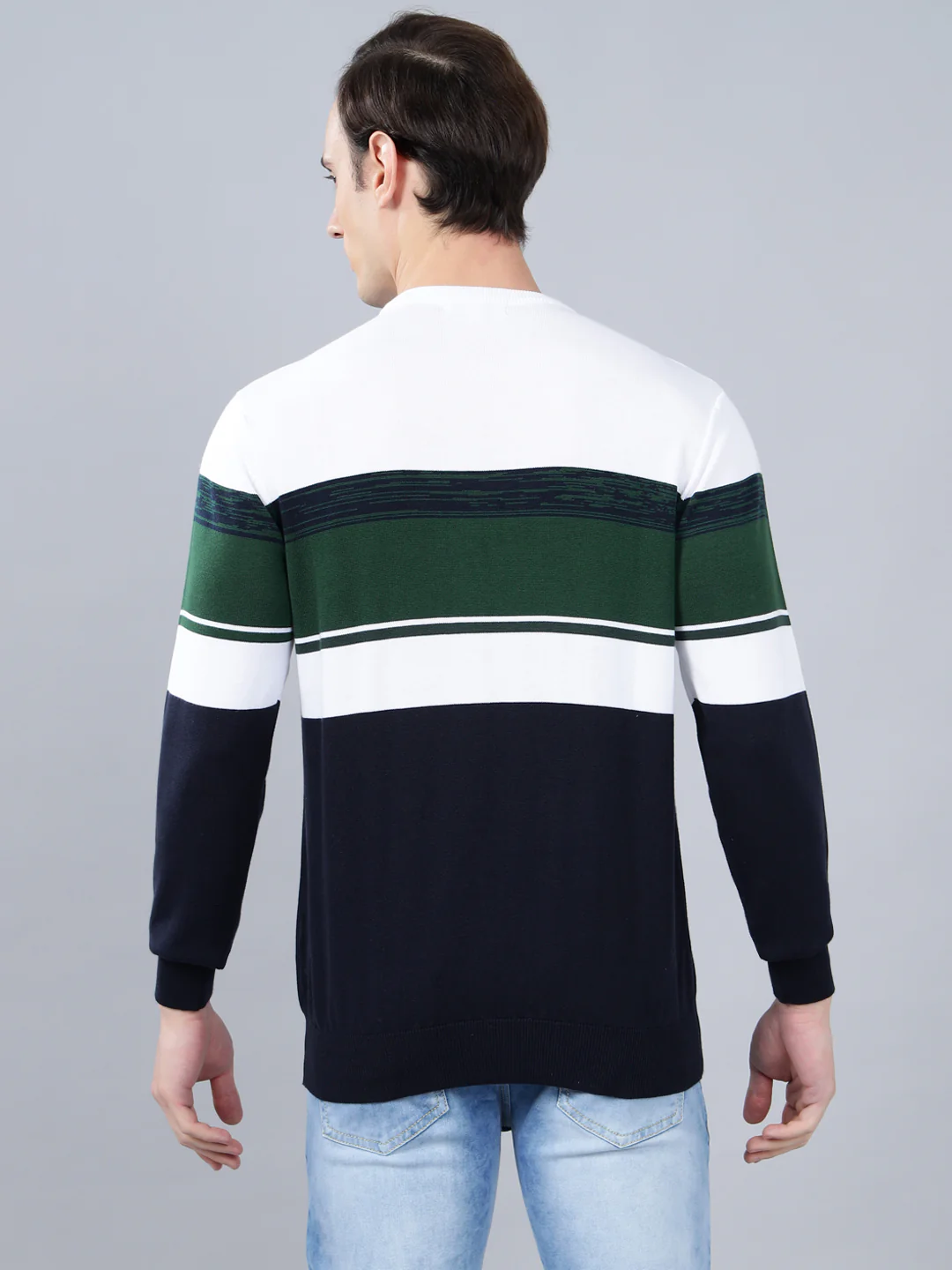 Men's Navy Blue Striped Full Sleeve Sweater - Image 4