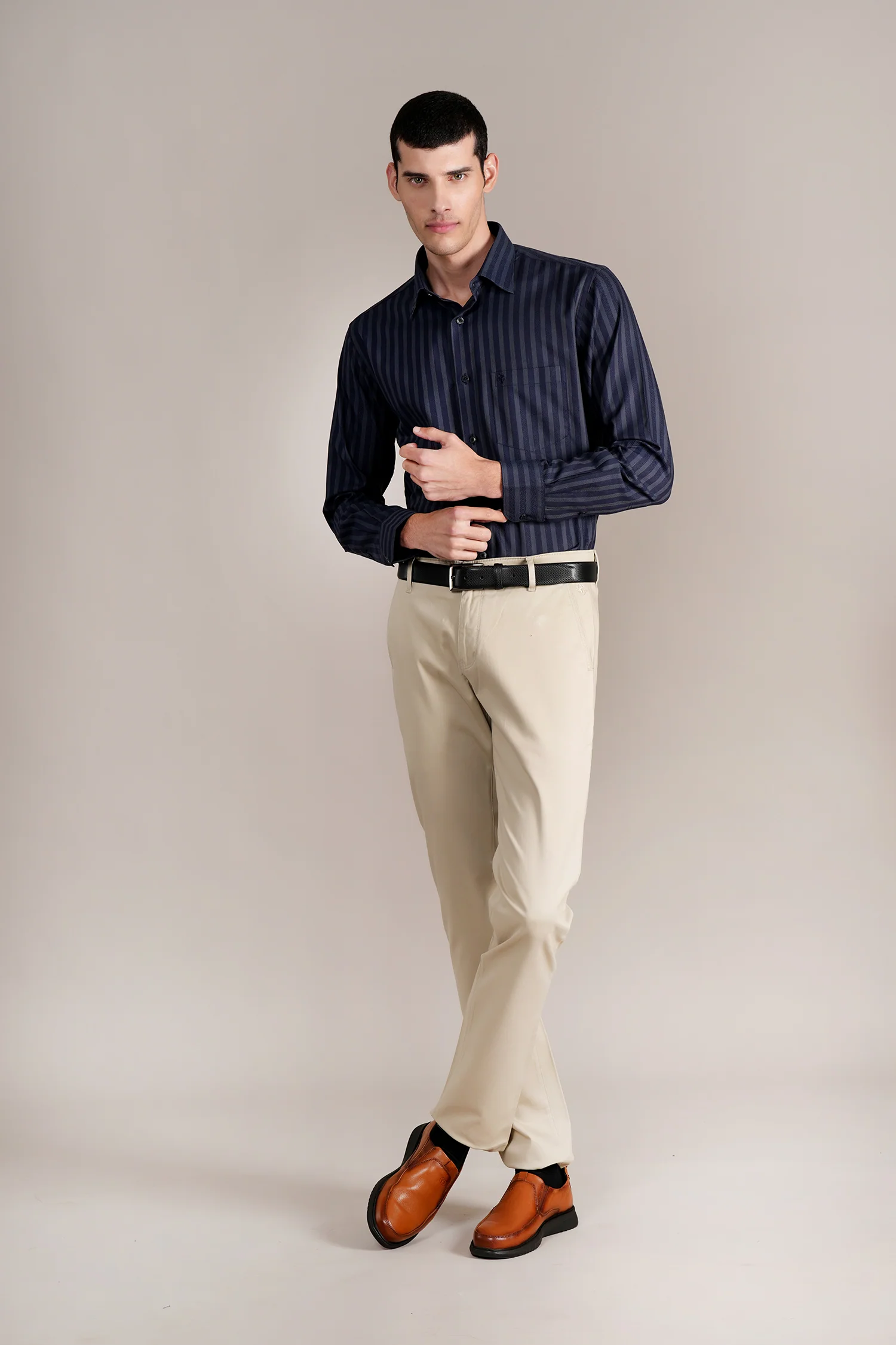 Formal Shirt for Men l Breathable & Soft with Color Fastness Regular Fit Spread Collar Neck Cotton Fabric Striped Pattern - Image 2