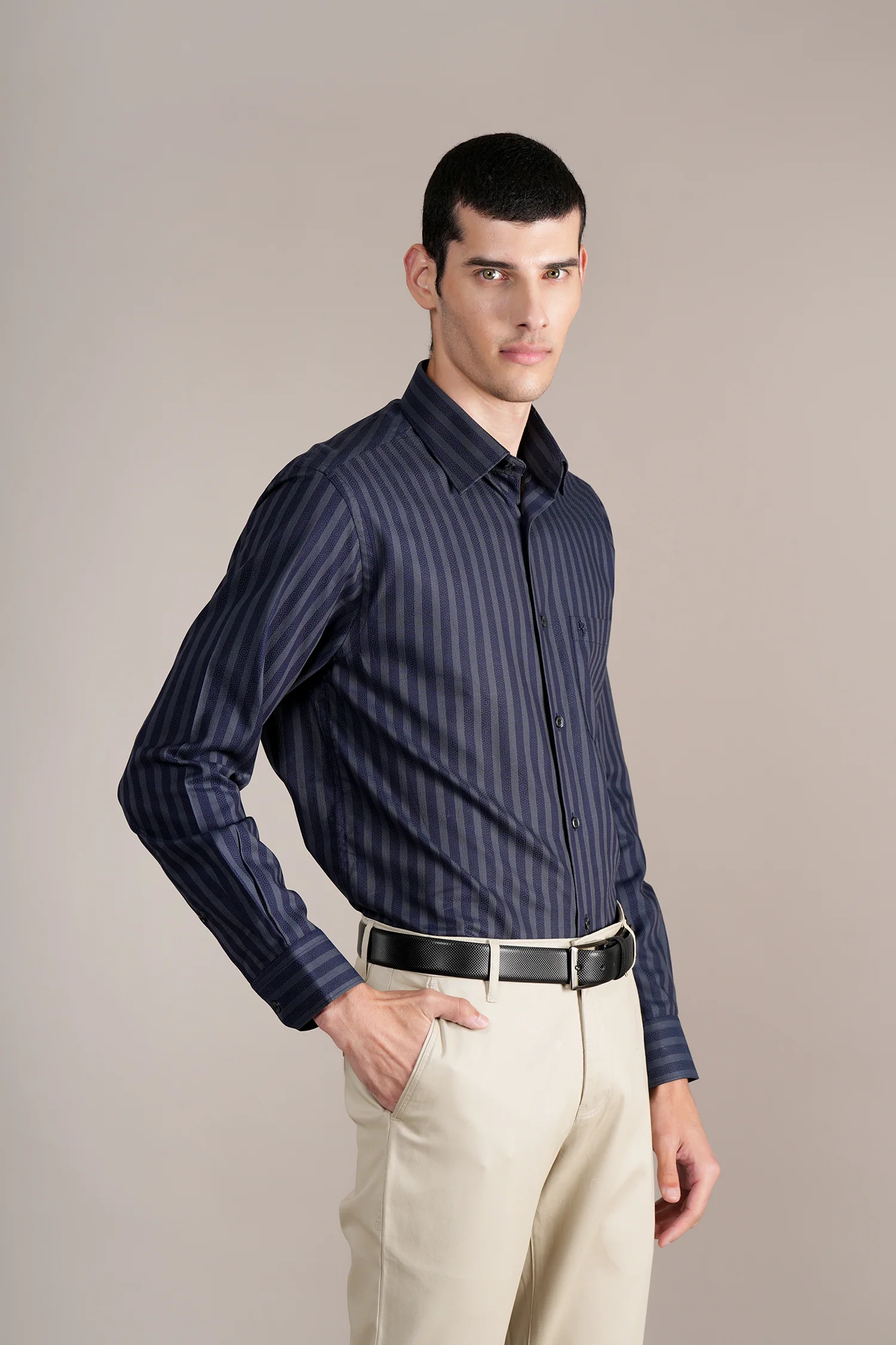 Formal Shirt for Men l Breathable & Soft with Color Fastness Regular Fit Spread Collar Neck Cotton Fabric Striped Pattern - Image 4