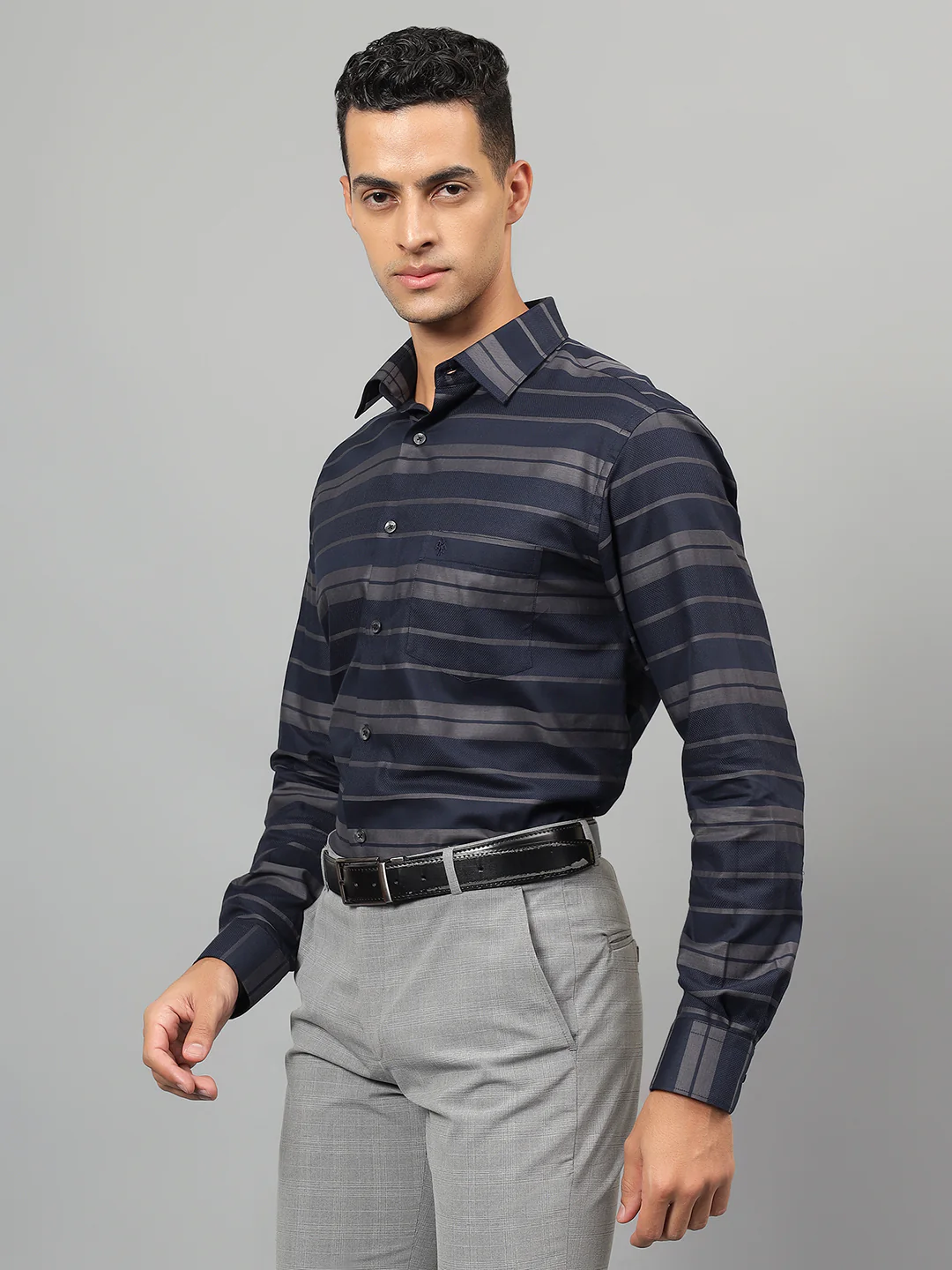 Formal Shirt for Men l Breathable & Soft with Color Fastness Regular Fit Spread Collar Neck Cotton Fabric Striped Pattern - Image 3