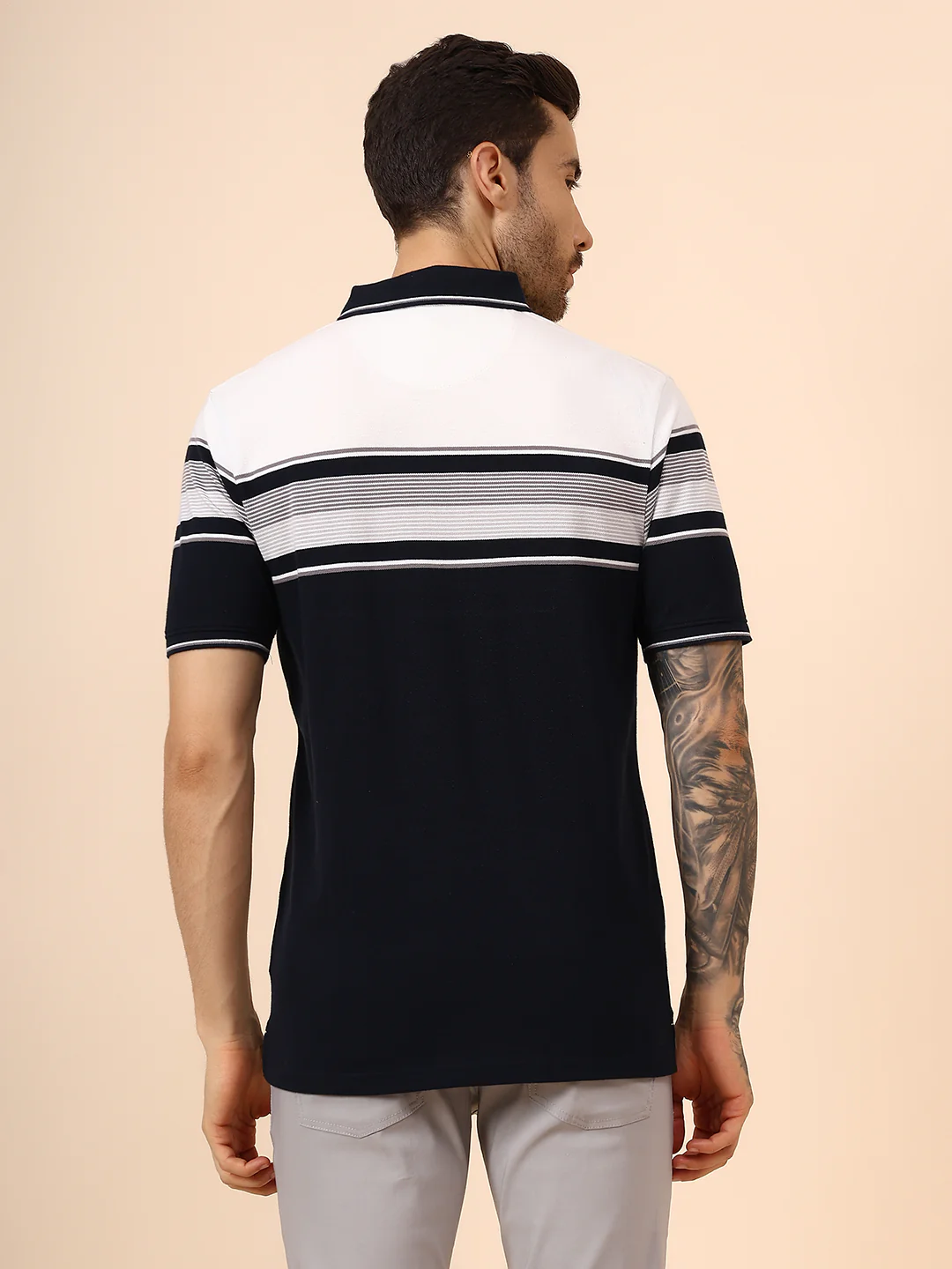 T-Shirt for Men | Breathable & Soft with Color Fastness Regular Fit Polo Neck Poly Cotton Fabric Striped Pattern - Image 5