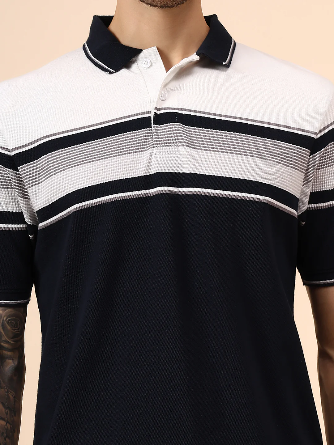 T-Shirt for Men | Breathable & Soft with Color Fastness Regular Fit Polo Neck Poly Cotton Fabric Striped Pattern - Image 6