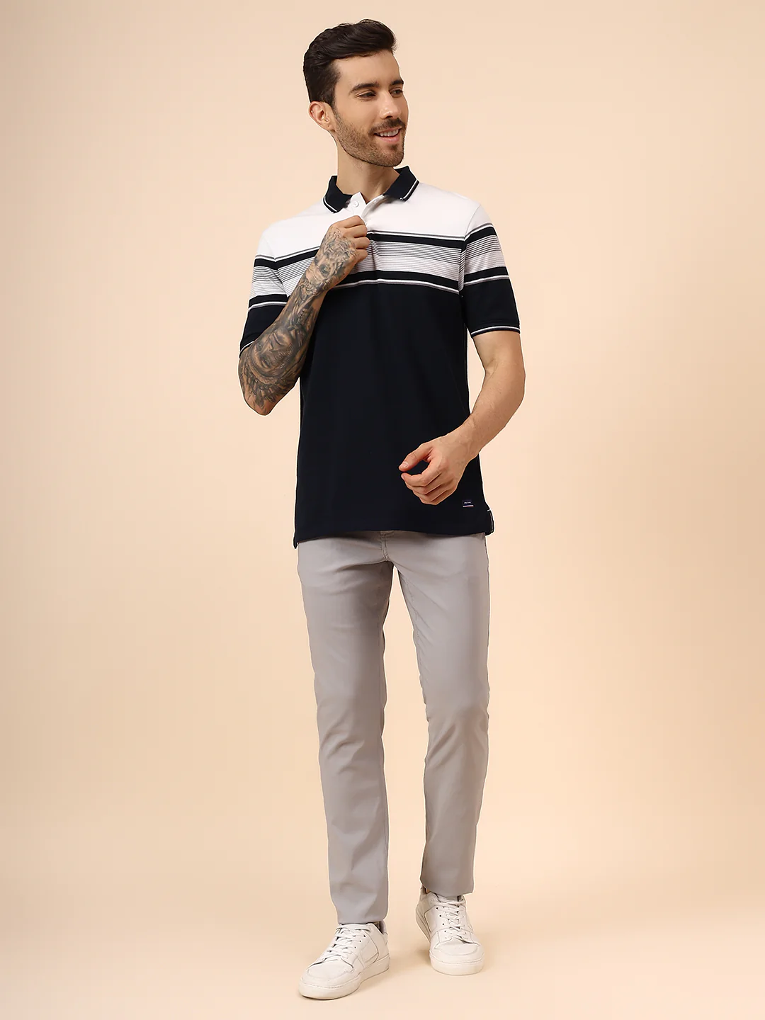 T-Shirt for Men | Breathable & Soft with Color Fastness Regular Fit Polo Neck Poly Cotton Fabric Striped Pattern - Image 7