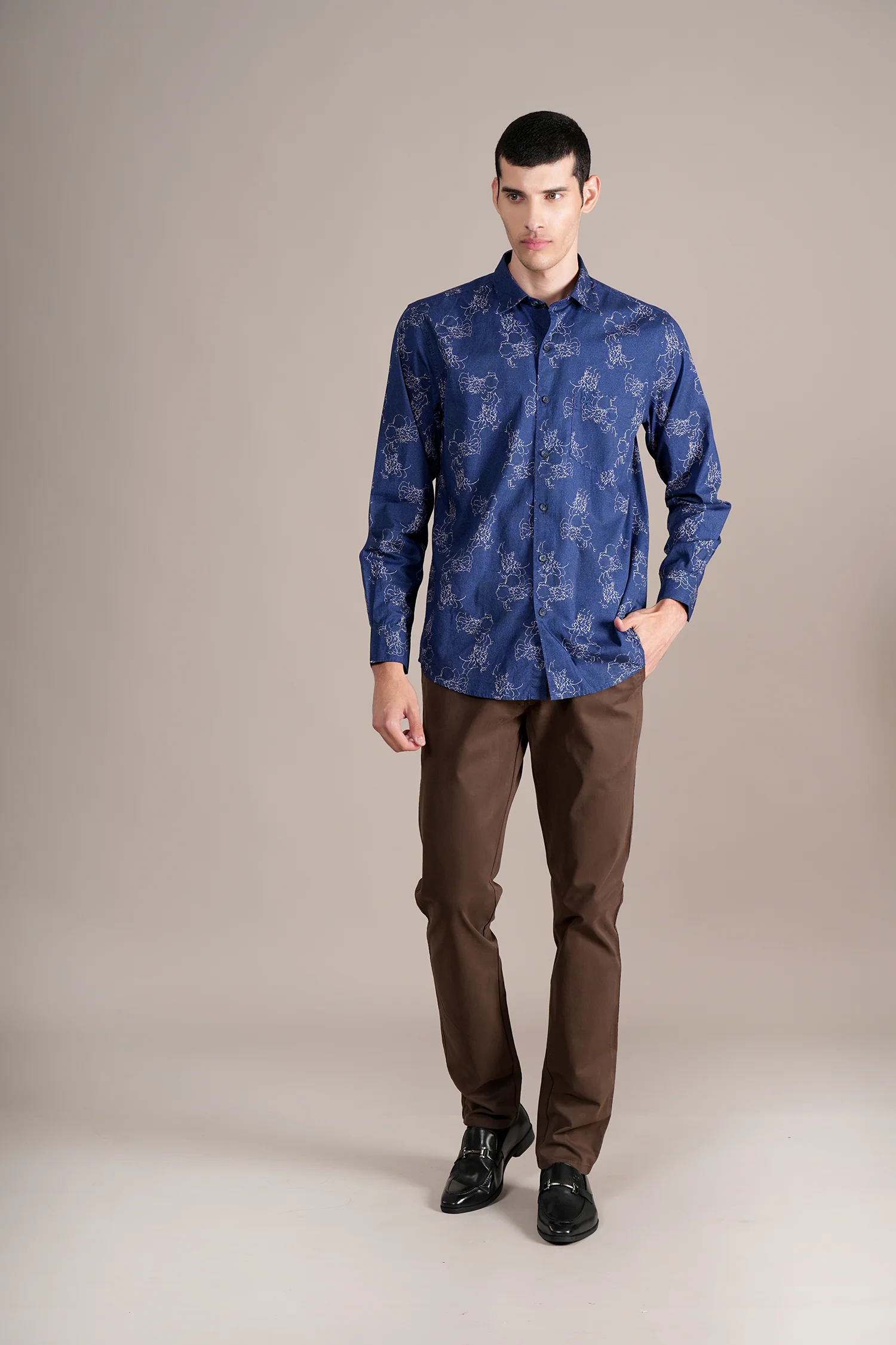 Casual Shirt for Men | Breathable & Soft with Color Fastness Regular Fit Spread Collar Neck Cotton Fabric Printed Pattern - Image 3