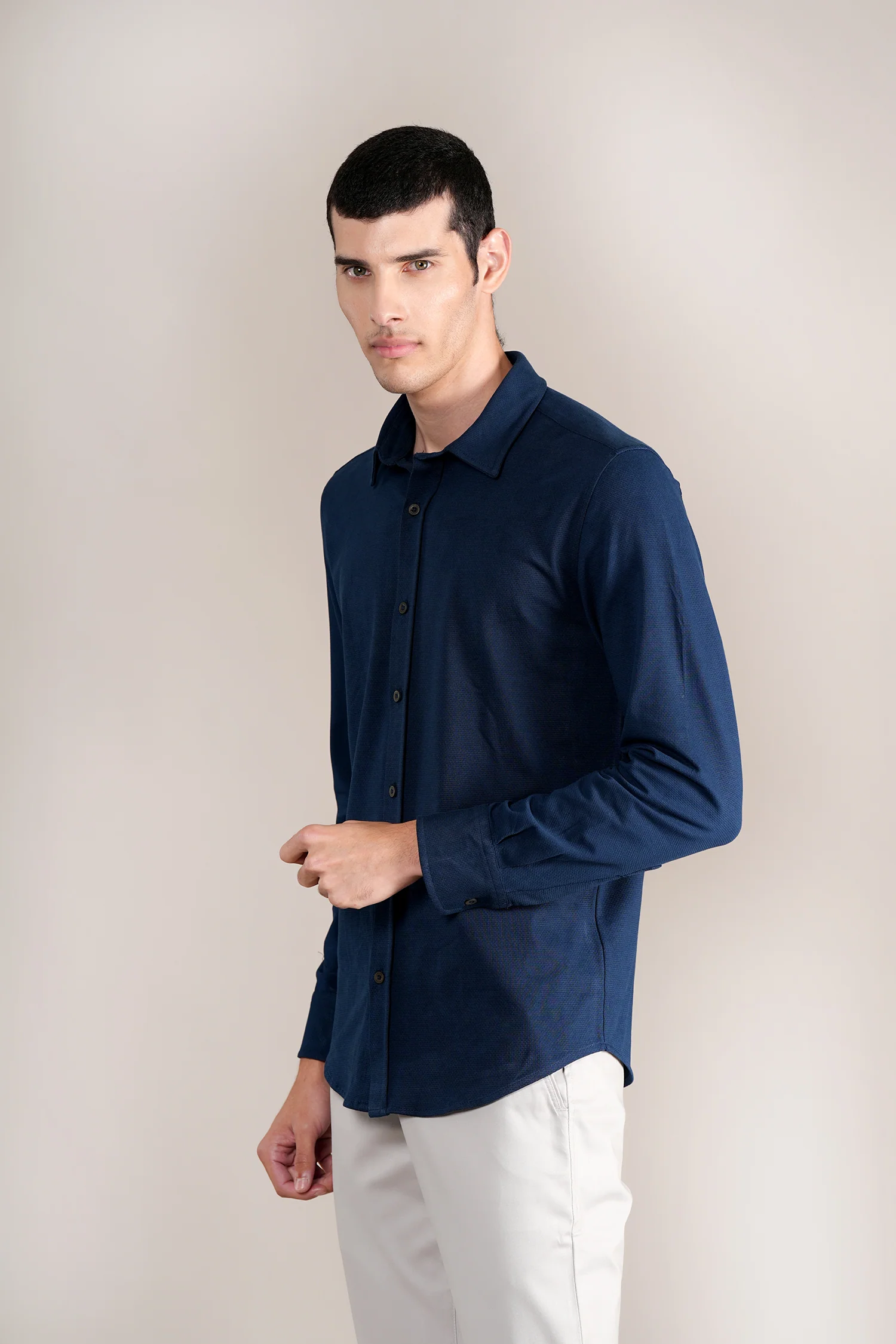 Casual Shirt for Men | Breathable & Soft with Color Fastness Regular Fit Spread Collar Neck Cotton Fabric Self Design Pattern - Image 3