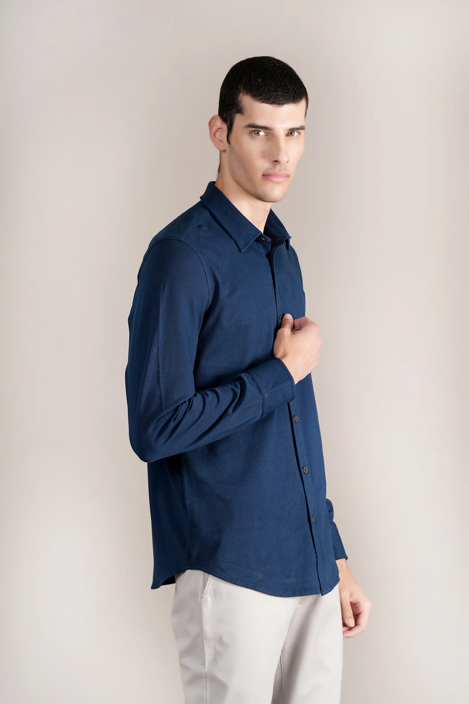 Casual Shirt for Men | Breathable & Soft with Color Fastness Regular Fit Spread Collar Neck Cotton Fabric Self Design Pattern - Image 4