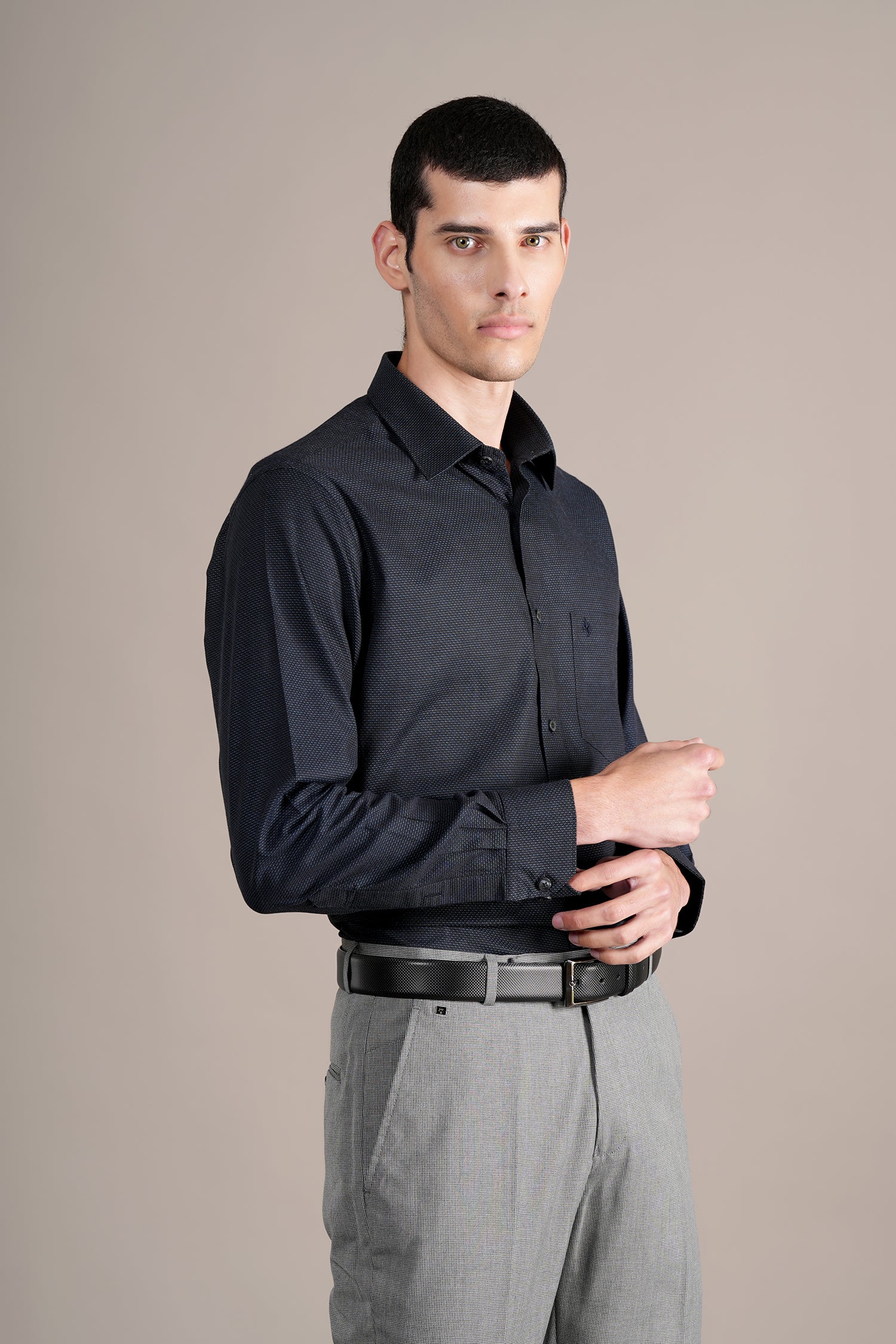 Formal Shirt for Men l Breathable & Soft with Color Fastness Regular Fit Spread Collar Neck Cotton Fabric Self Design Pattern - Image 3