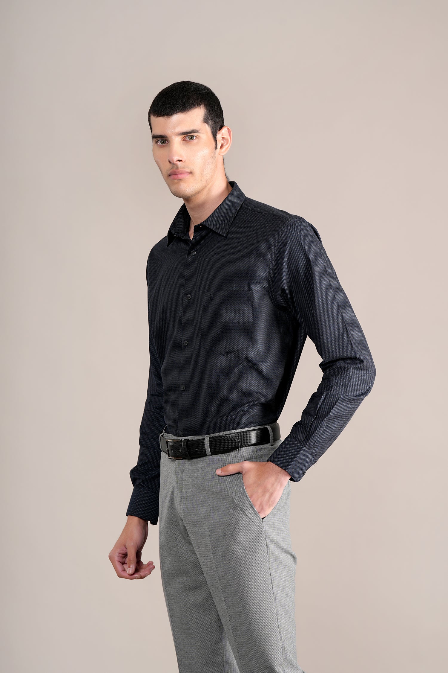 Formal Shirt for Men l Breathable & Soft with Color Fastness Regular Fit Spread Collar Neck Cotton Fabric Self Design Pattern - Image 4