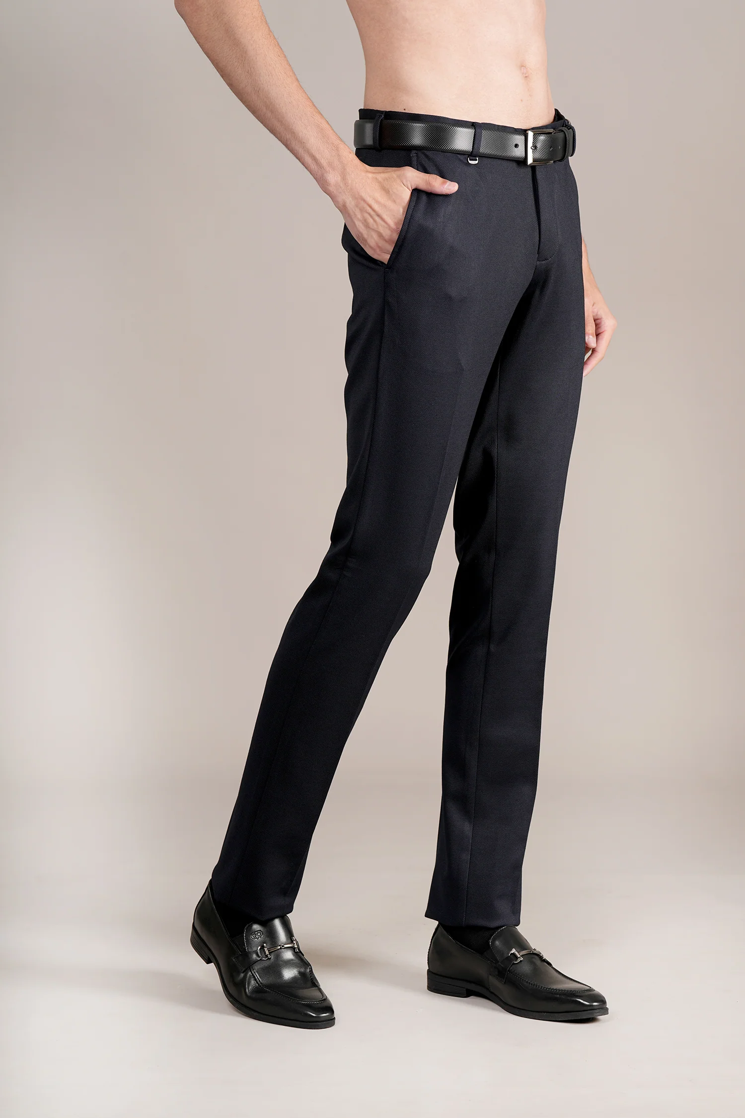 Formal Trouser for Men | Breathable & Soft with Color Fastness Regular Fit Rayon Fabric Self Design Pattern Hook & Eye Closure - Image 3