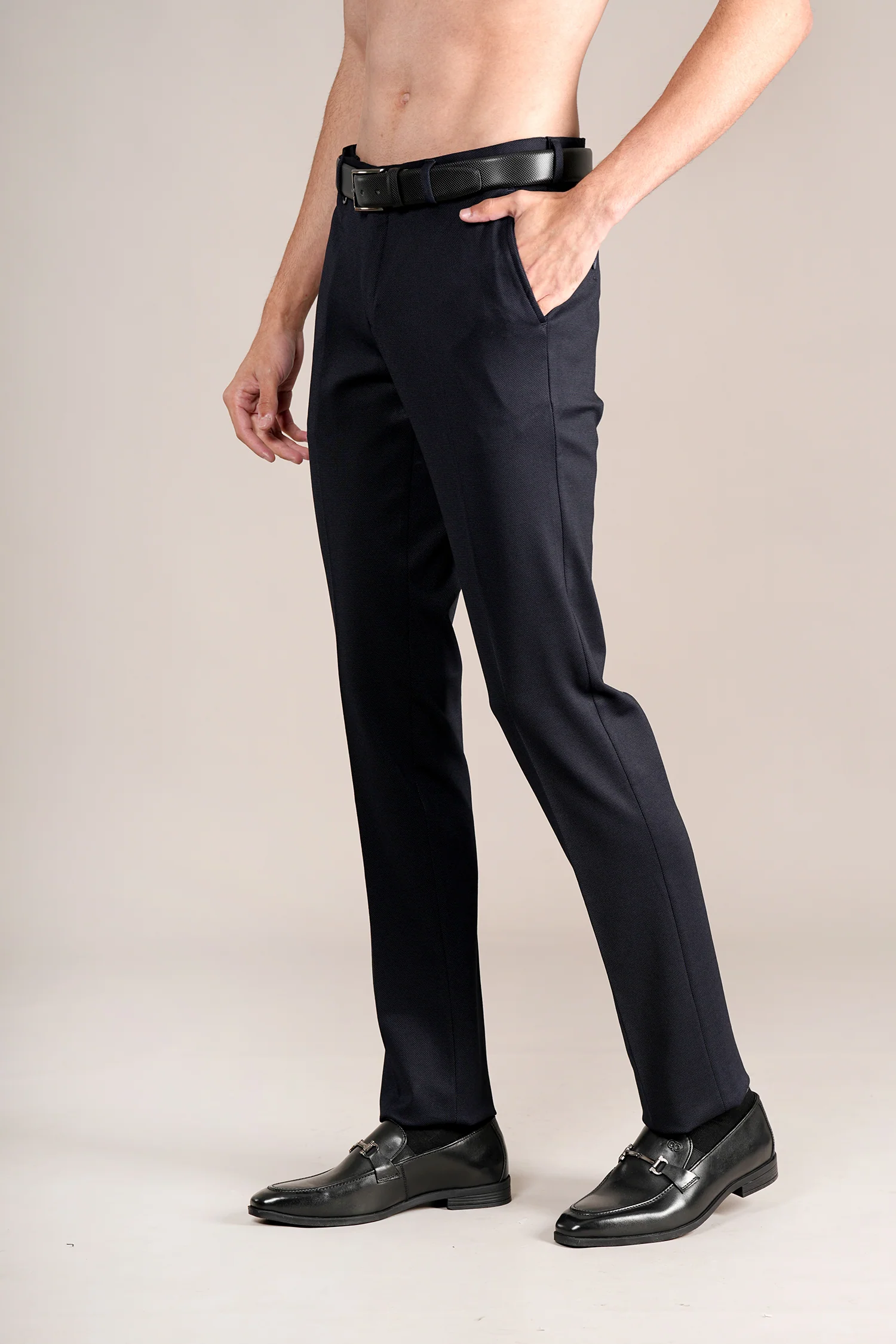 Formal Trouser for Men | Breathable & Soft with Color Fastness Regular Fit Rayon Fabric Self Design Pattern Hook & Eye Closure - Image 4