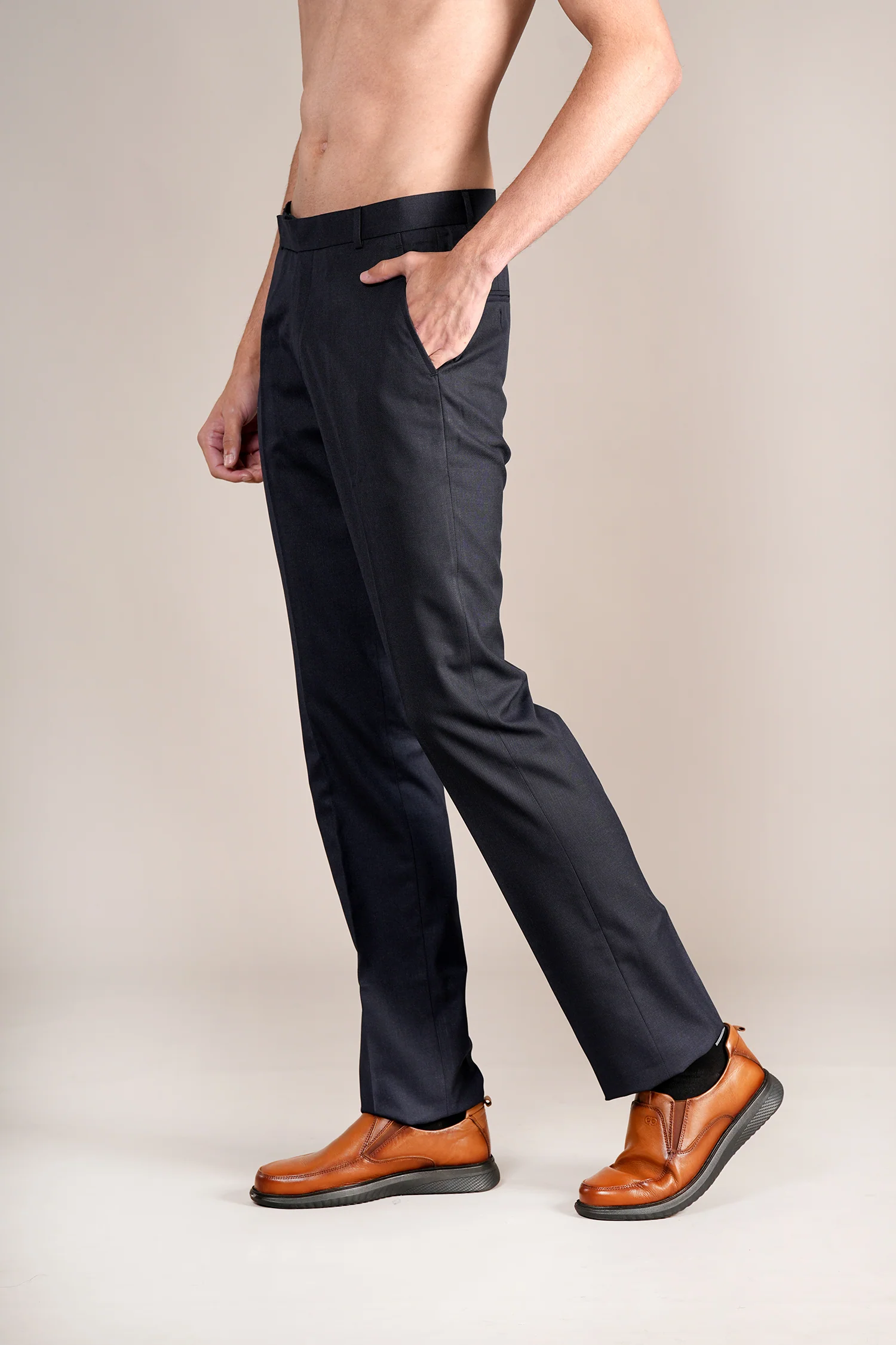 Formal Trouser for Men | Breathable & Soft with Color Fastness Regular Fit Poly Viscose Fabric Self Design Pattern Hook & Eye Closure - Image 3