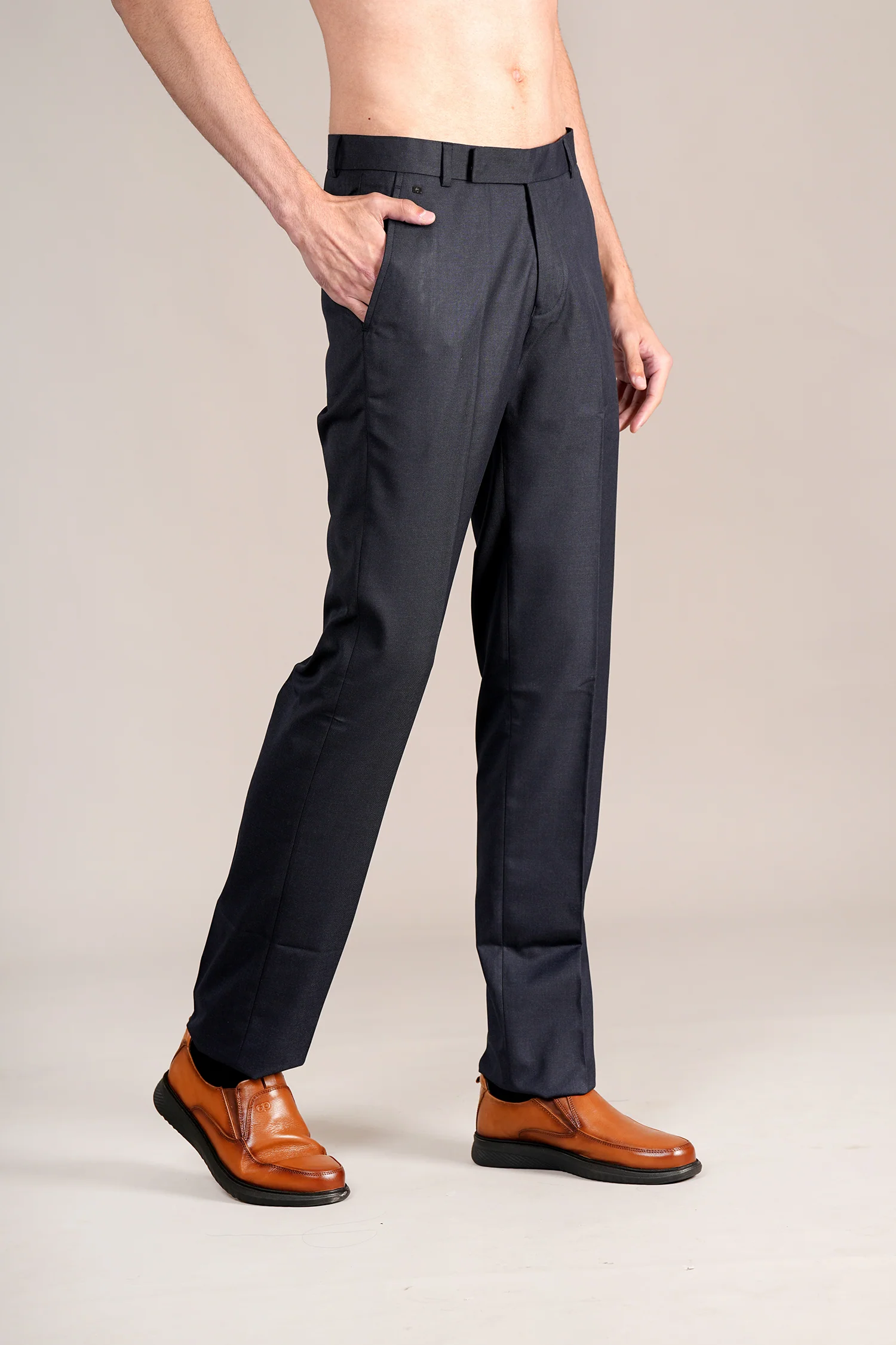 Formal Trouser for Men | Breathable & Soft with Color Fastness Regular Fit Poly Viscose Fabric Self Design Pattern Hook & Eye Closure - Image 4