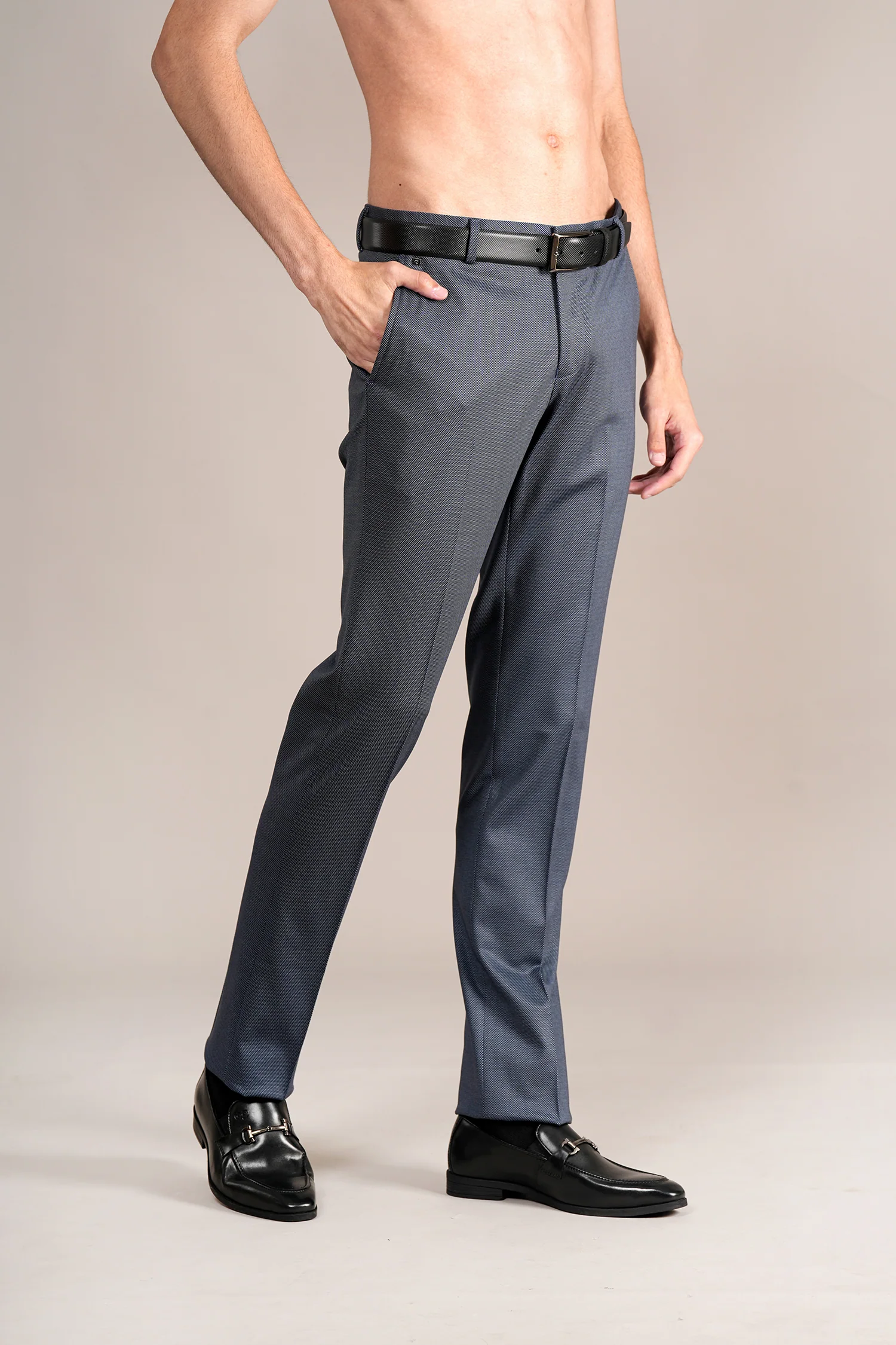 Formal Trouser for Men | Breathable & Soft with Color Fastness Regular Fit Terry Rayon Fabric Self Design Pattern Hook & Eye Closure - Image 3