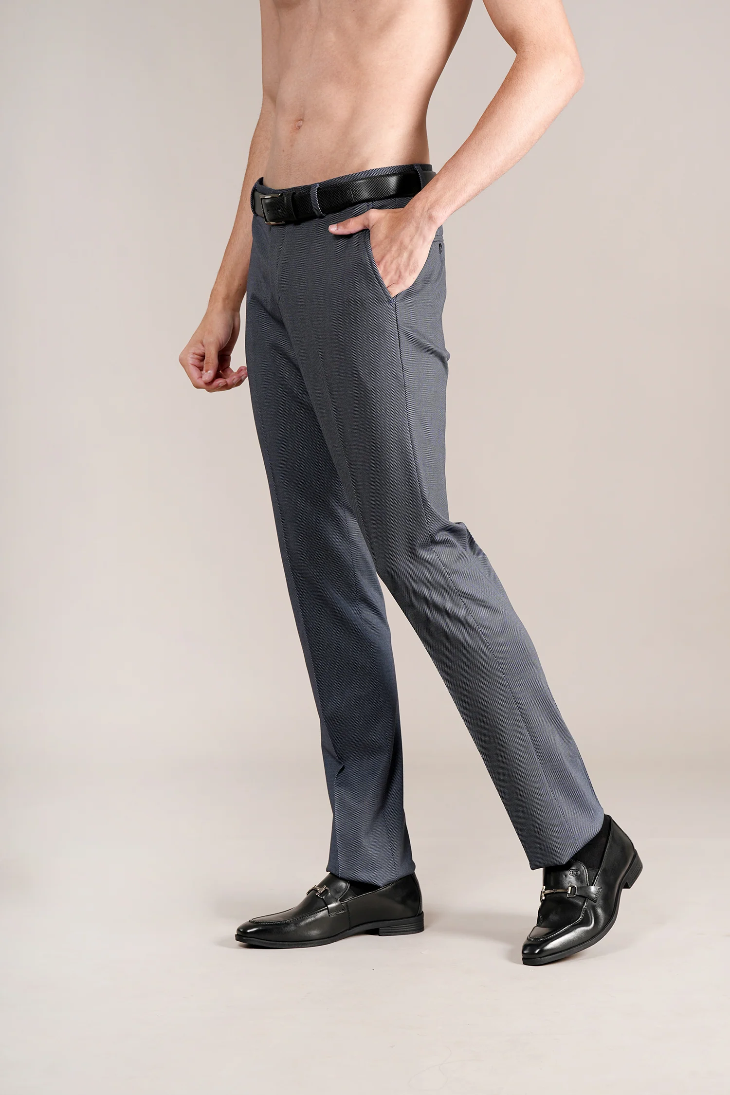 Formal Trouser for Men | Breathable & Soft with Color Fastness Regular Fit Terry Rayon Fabric Self Design Pattern Hook & Eye Closure - Image 4