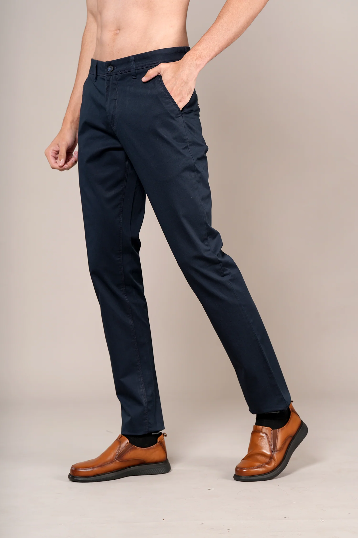 Casual Trouser for Men | Breathable & Soft with Color Fastness Regular Fit Cotton Blend Fabric Solid Pattern Button Closure - Image 3
