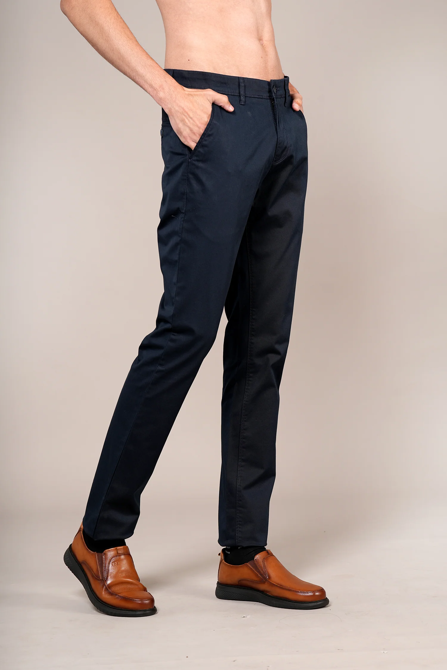 Casual Trouser for Men | Breathable & Soft with Color Fastness Regular Fit Cotton Blend Fabric Solid Pattern Button Closure - Image 4