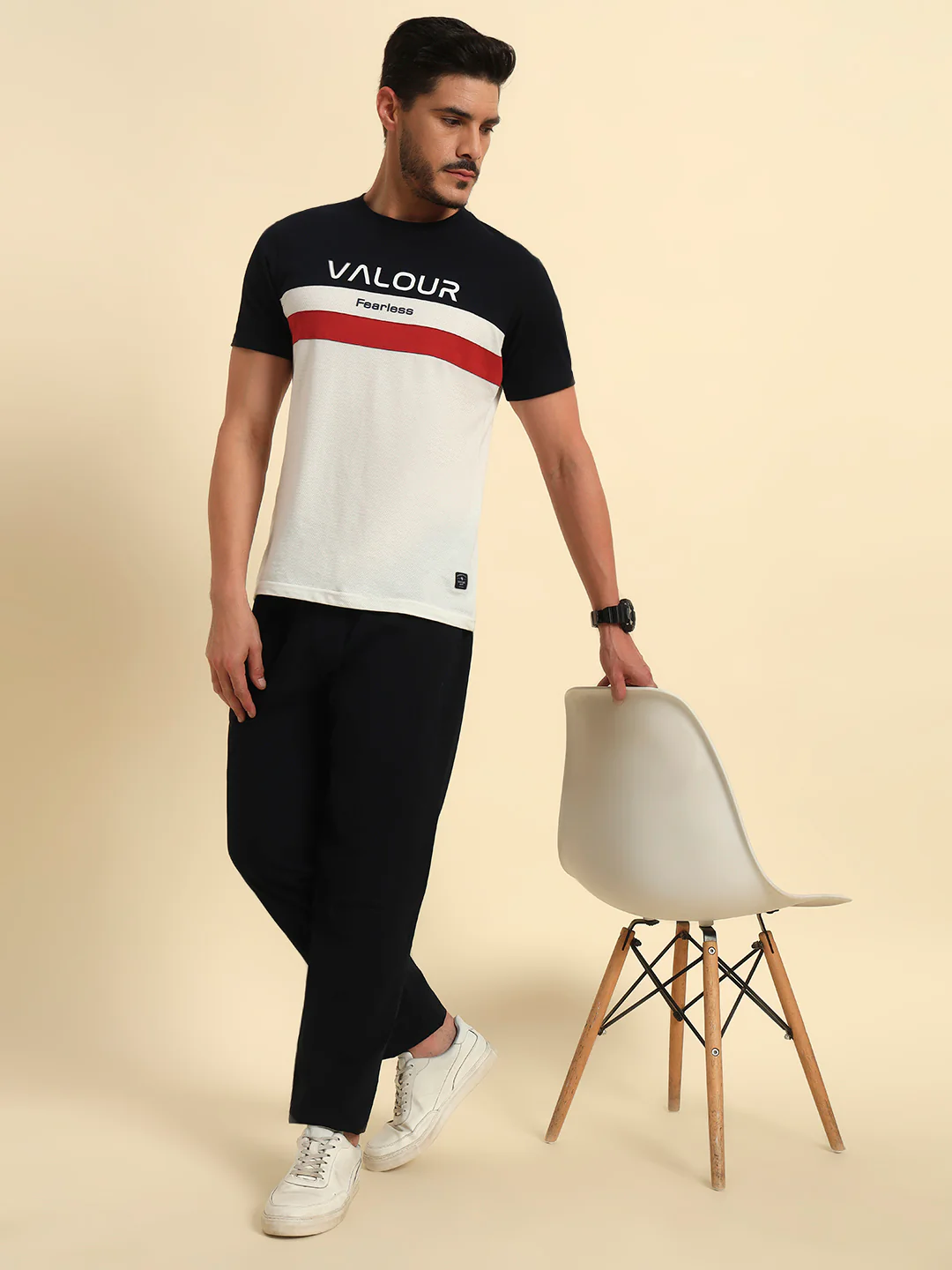 Men's Navy Solid Regular Fit Lower - Image 2